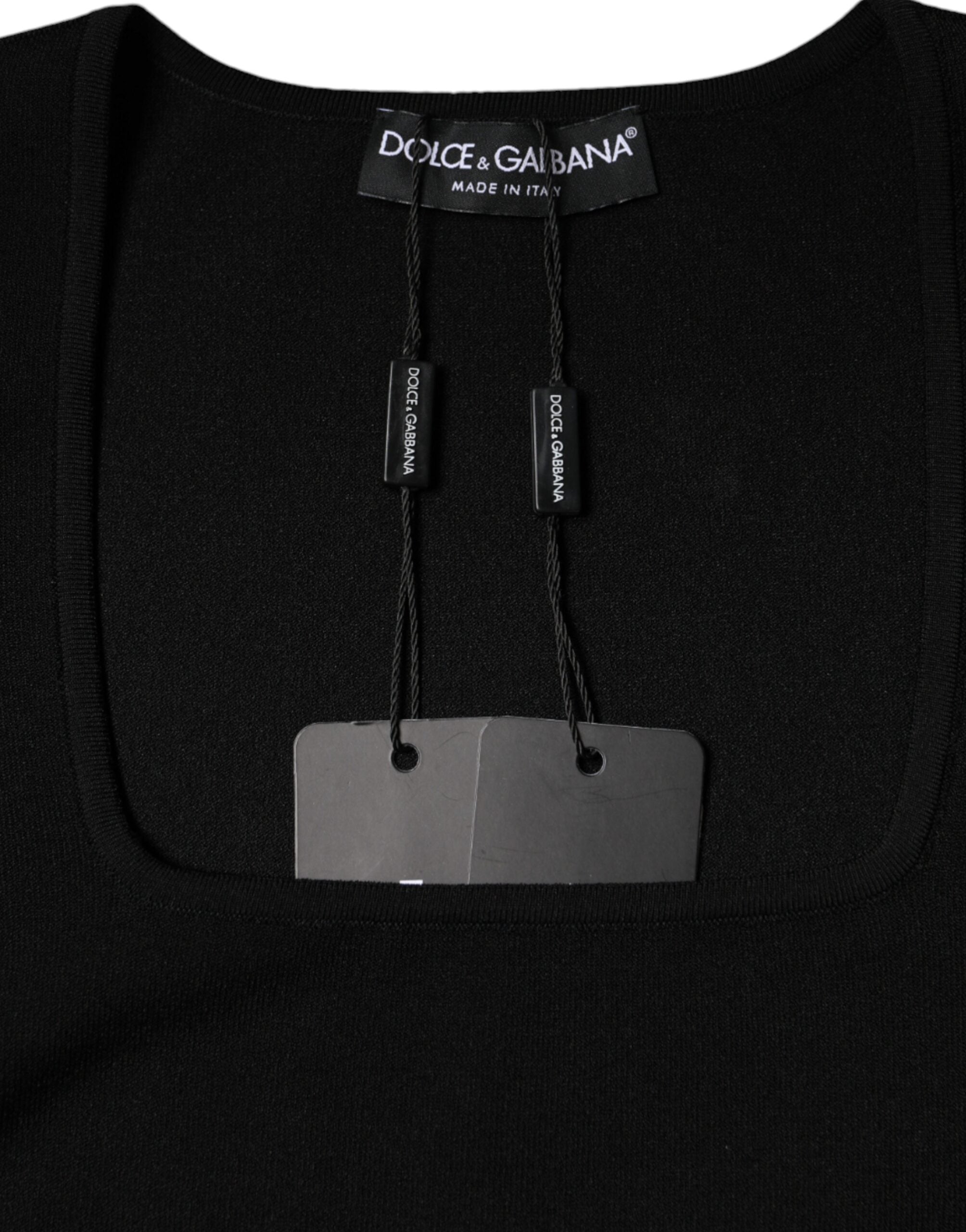 Черна блуза с дълги ръкави Dolce & Gabbana с квадратно деколте