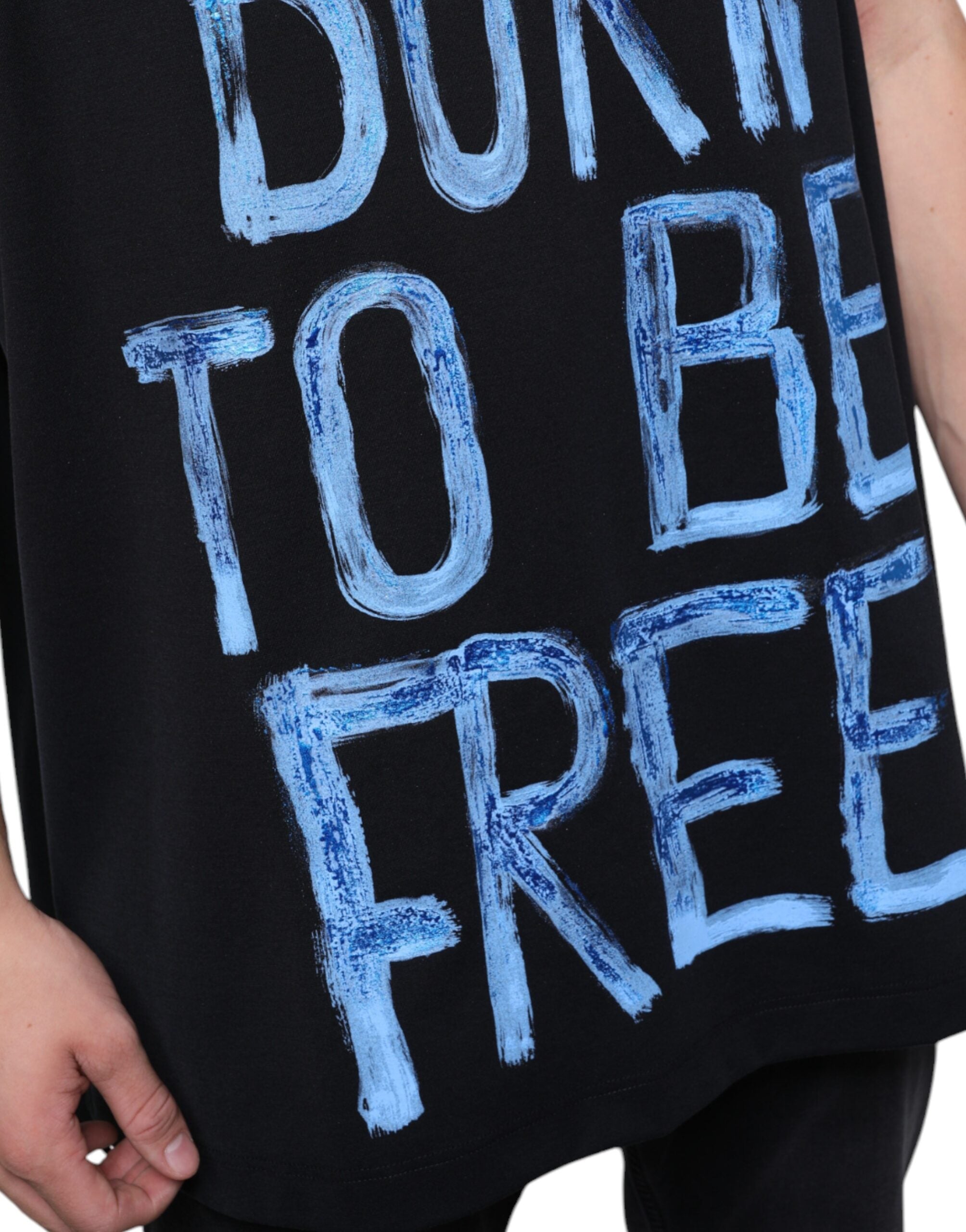 Черна памучна тениска без ръкави Dolce & Gabbana Born To Be Free