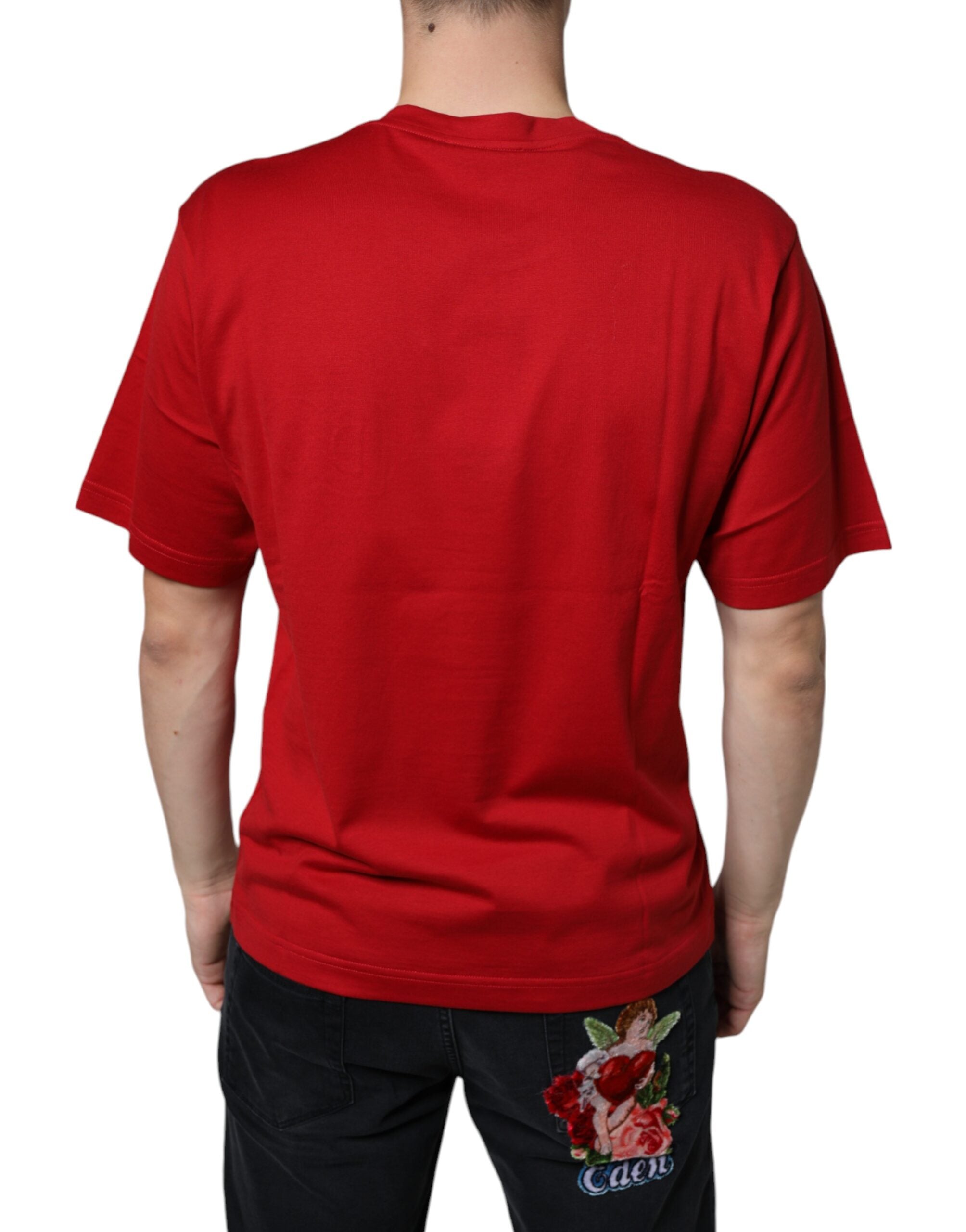 Dolce & Gabbana Red Cotton DG тениска с принт с кръгло деколте