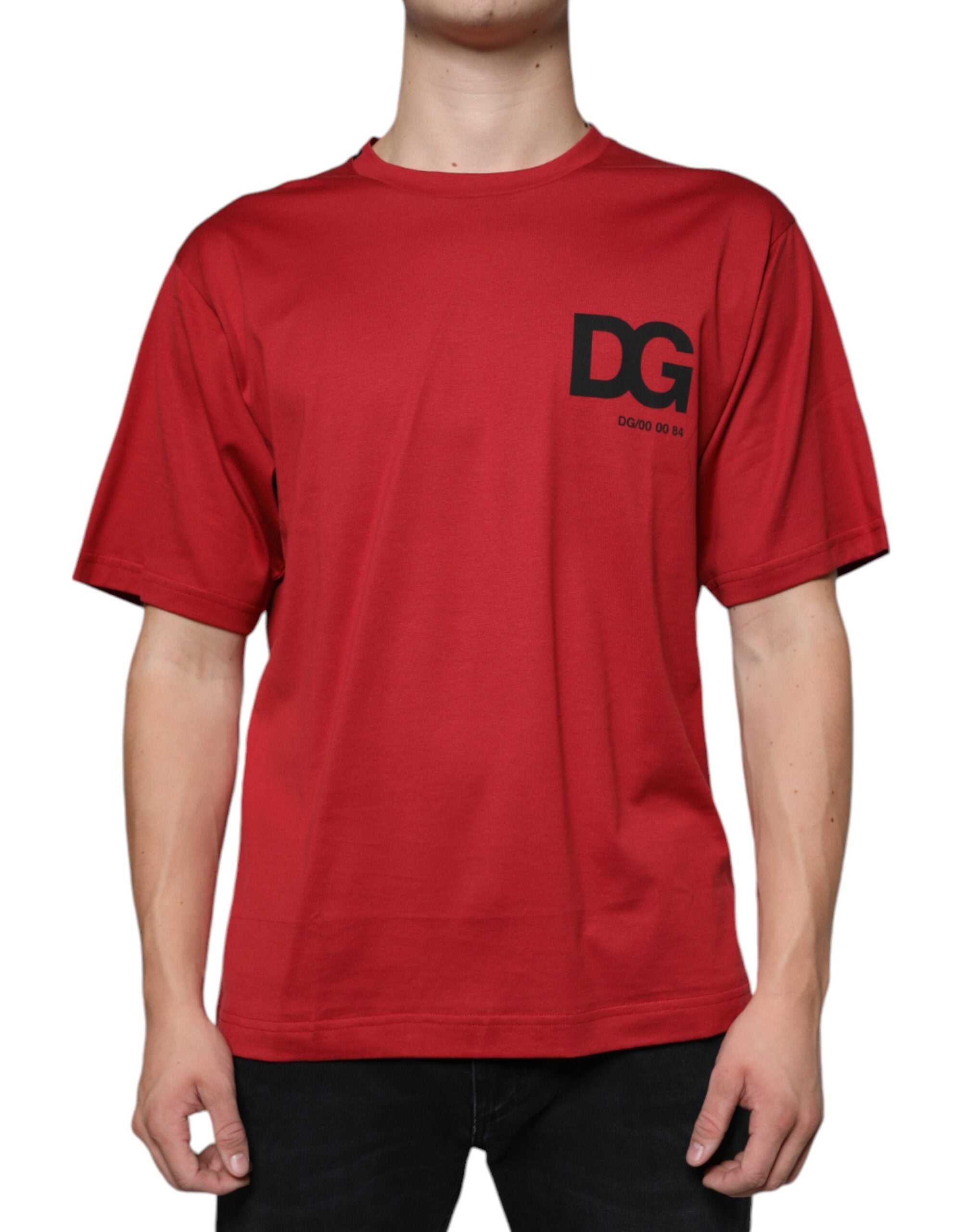 Dolce & Gabbana Red Cotton DG тениска с принт с кръгло деколте