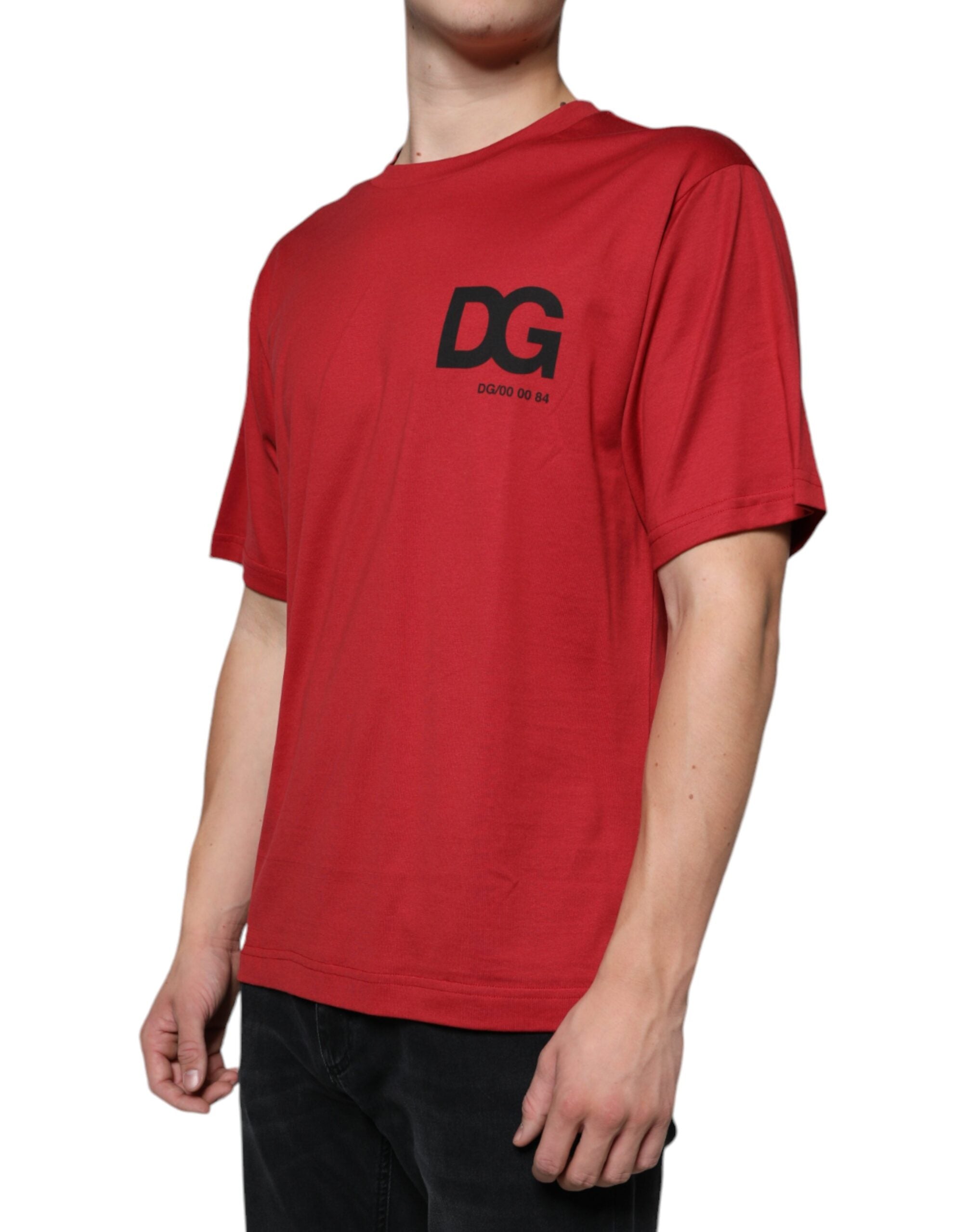 Dolce & Gabbana Red Cotton DG тениска с принт с кръгло деколте