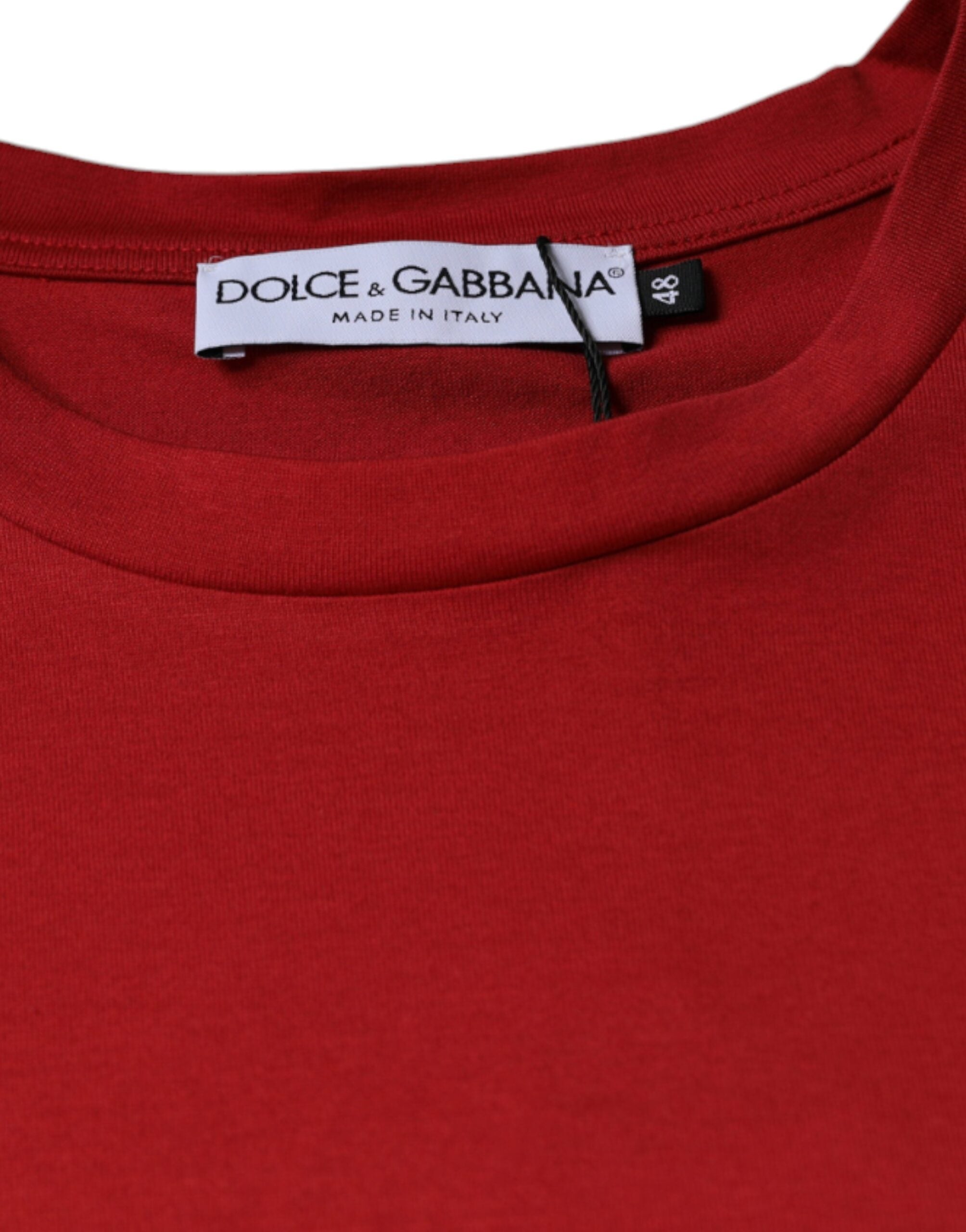Dolce & Gabbana Red Cotton DG тениска с принт с кръгло деколте