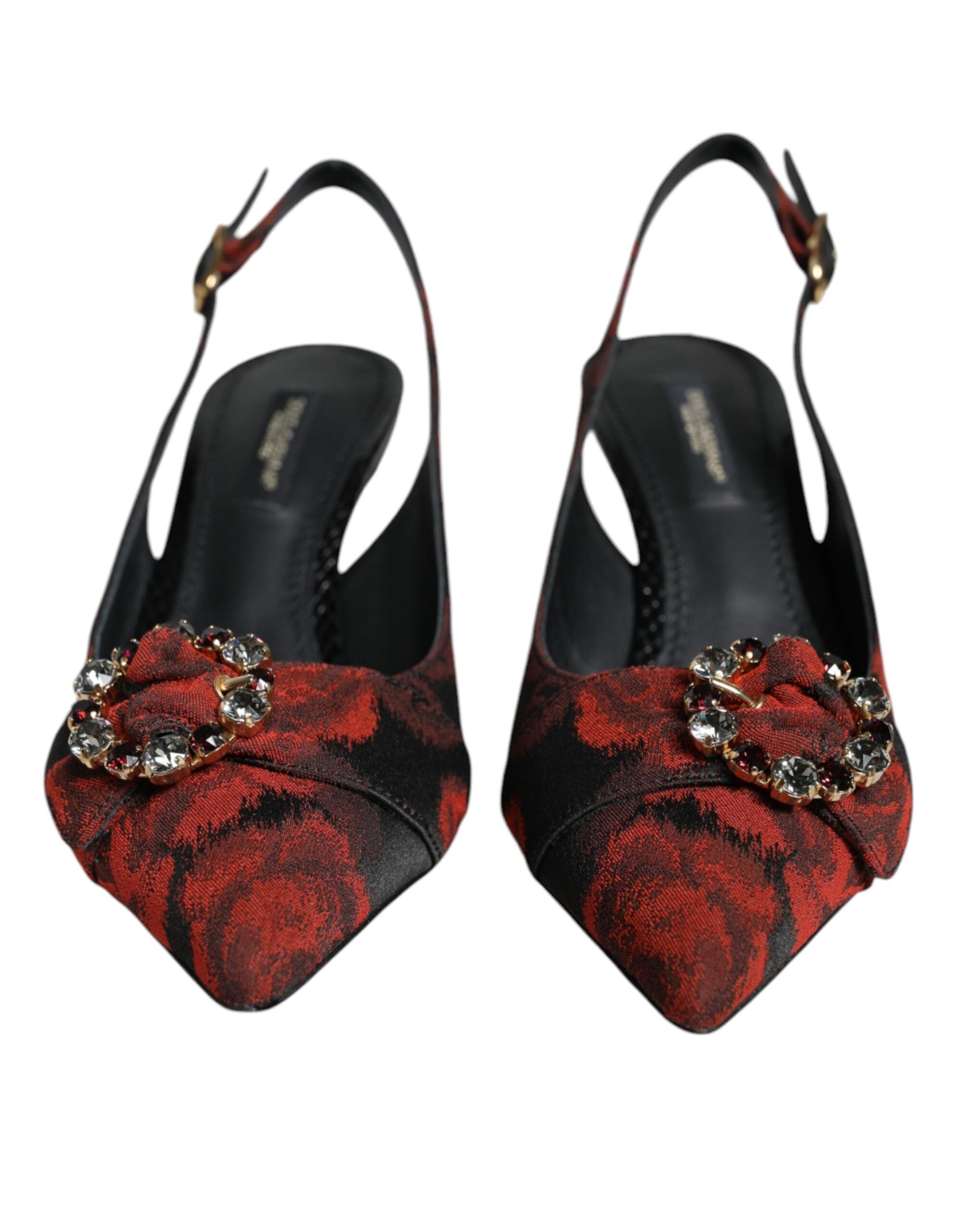 Dolce & Gabbana черни червени обувки с флорални кристали на ток с гръб