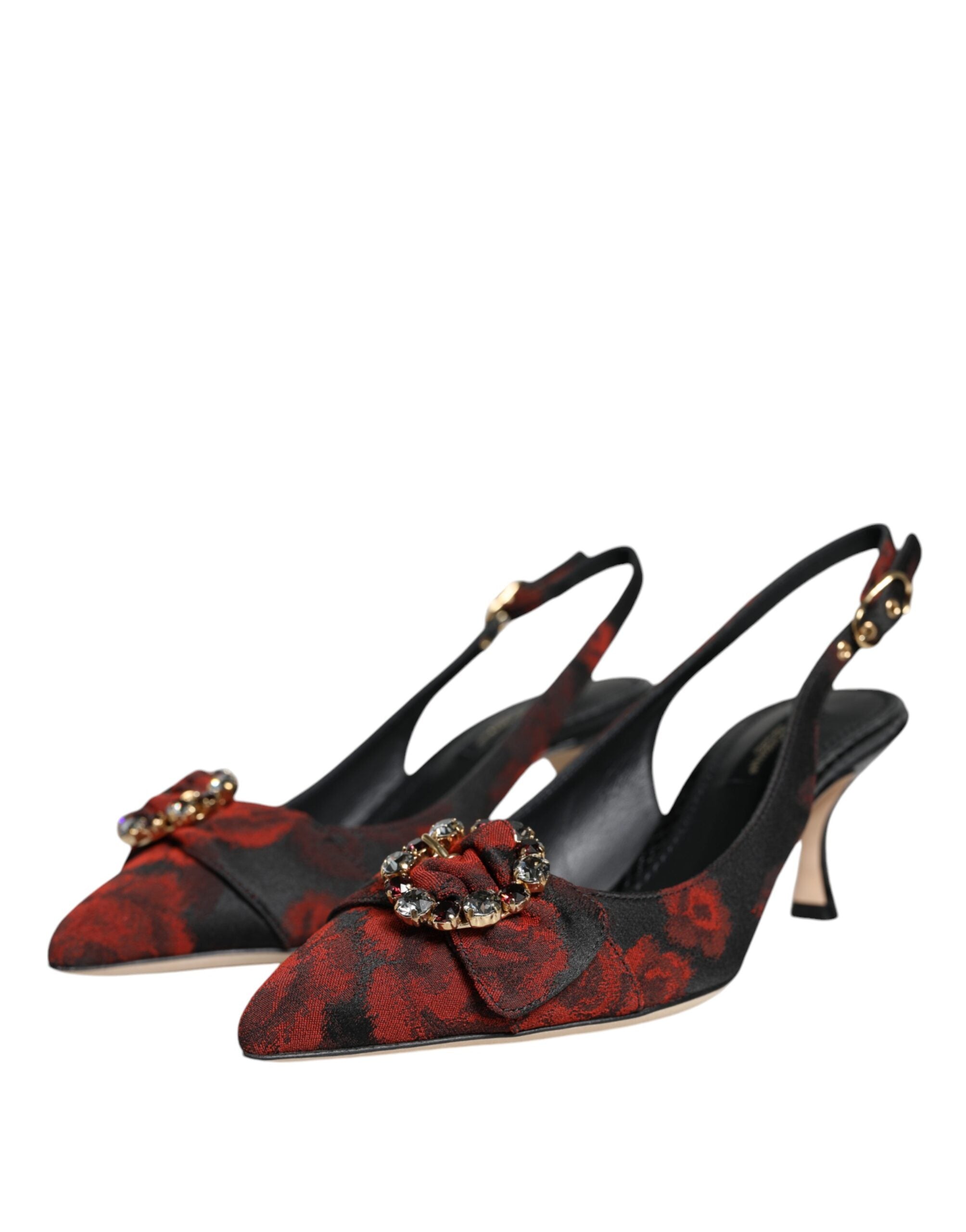 Dolce & Gabbana черни червени обувки с флорални кристали на ток с гръб