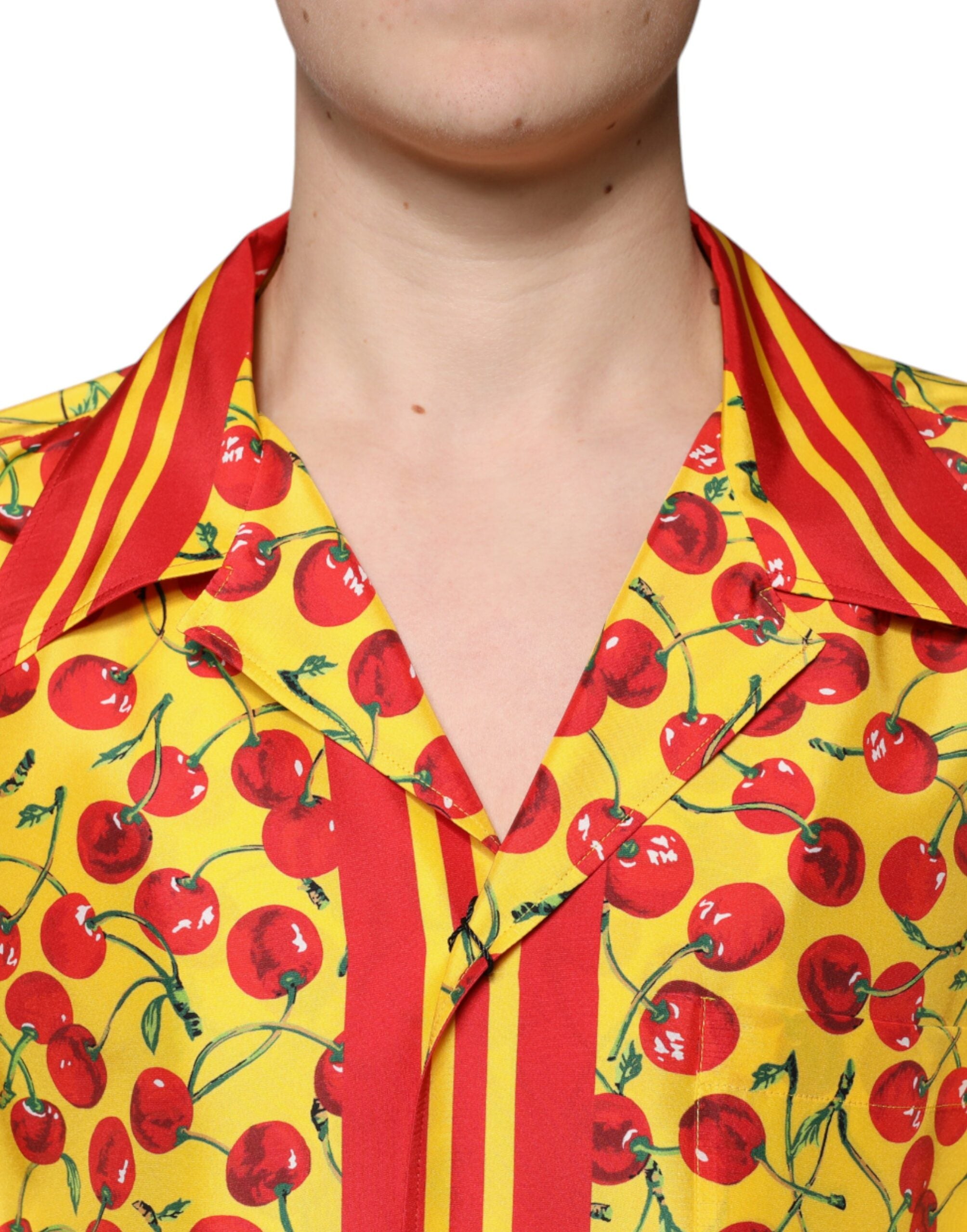 Dolce & Gabbana Ежедневна копринена риза с жълто черешово копче