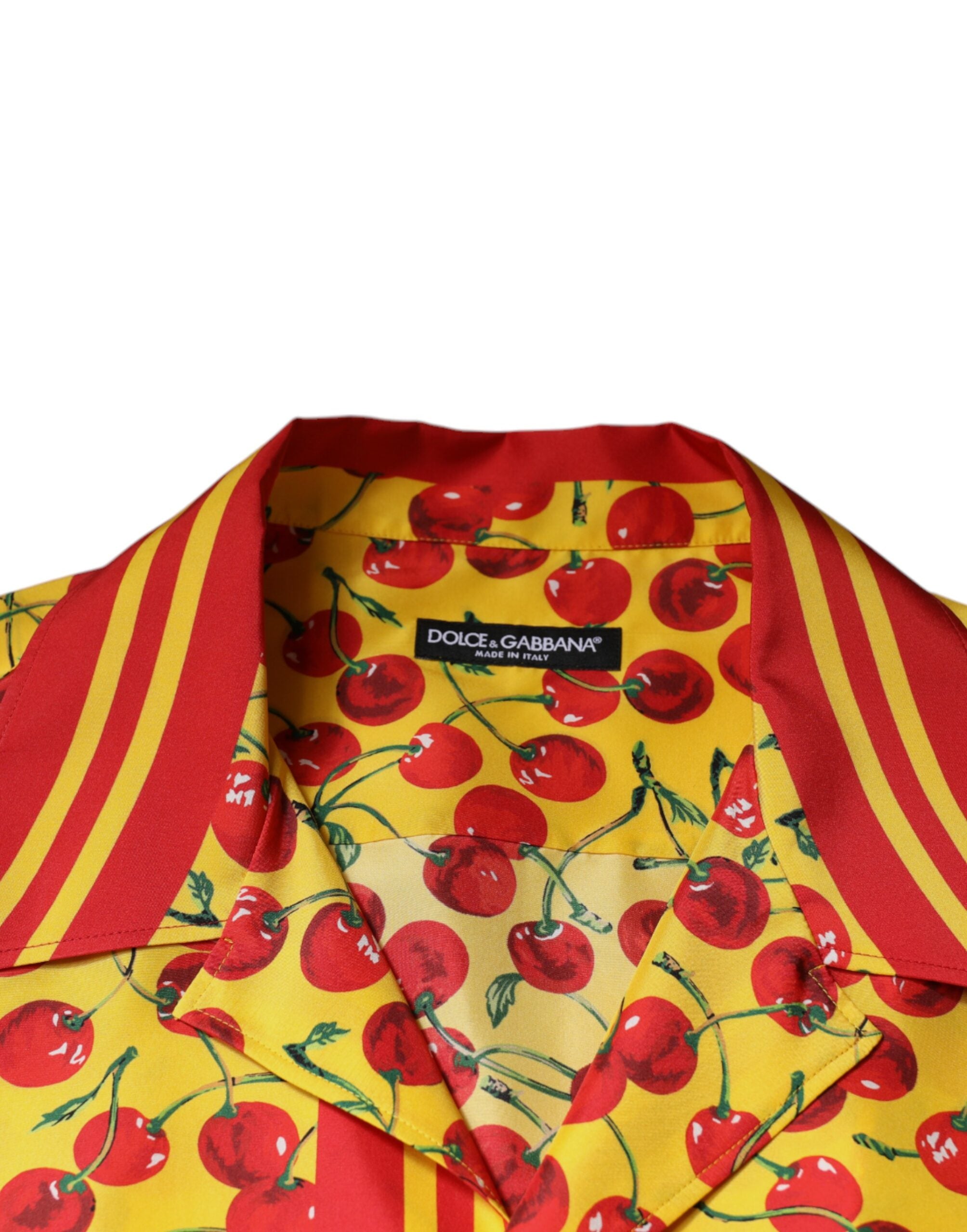Dolce & Gabbana Ежедневна копринена риза с жълто черешово копче