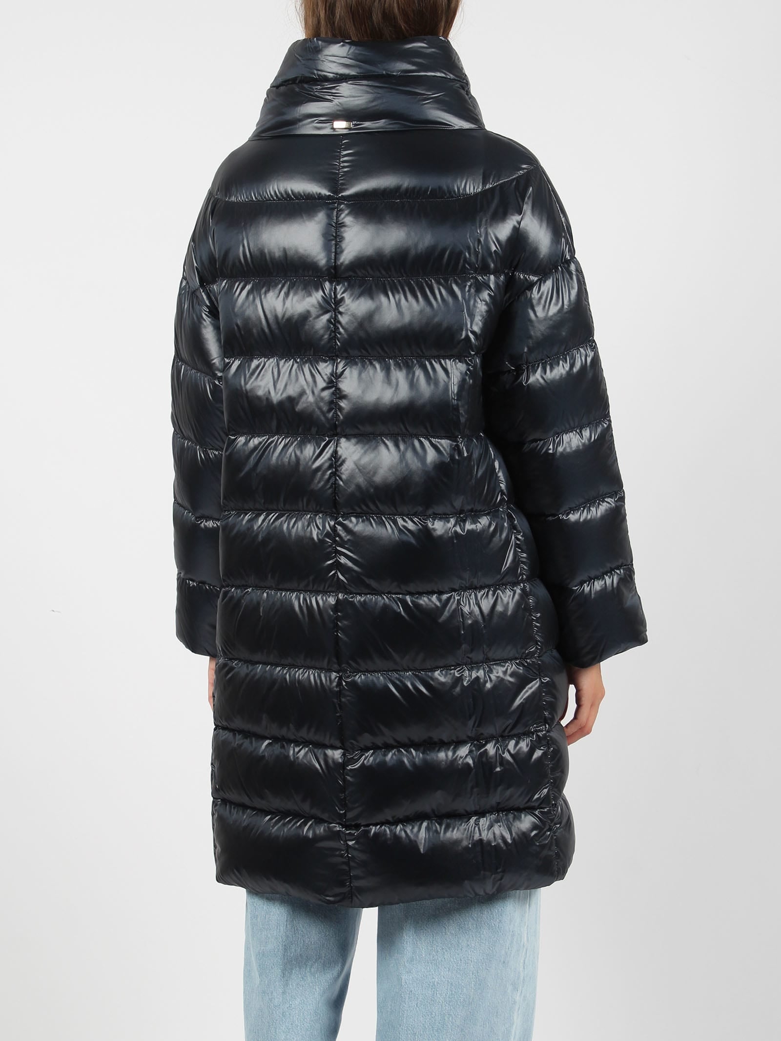 Дамско дълго яке Women’s midi down jacket HERNO PI1283DIC12017Z9200 Dark Blue back view