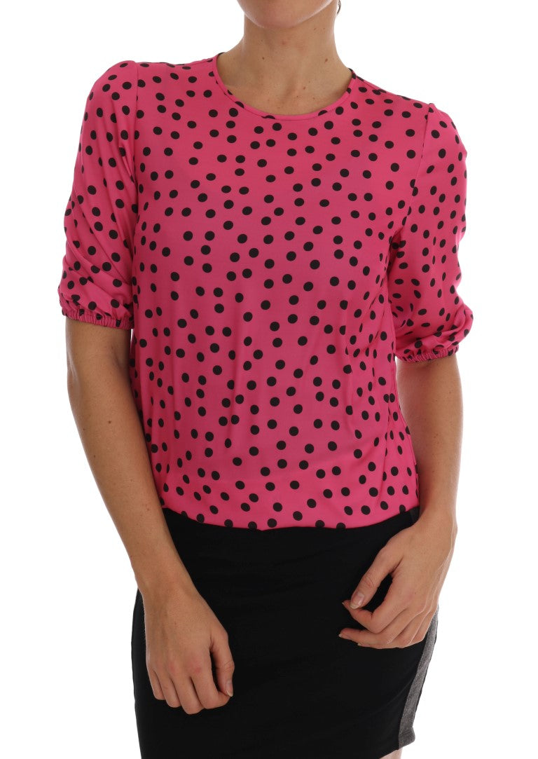 Копринена блуза на точки Dolce & Gabbana Chic Pink Polka