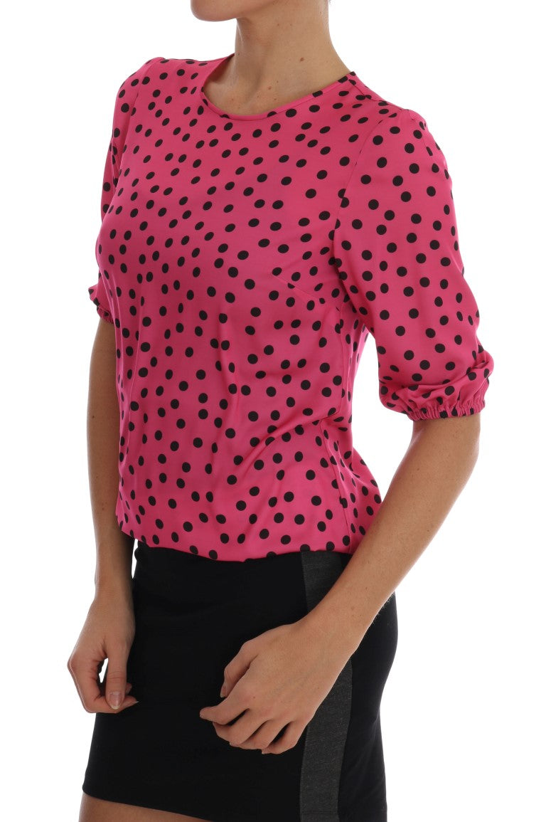 Копринена блуза на точки Dolce & Gabbana Chic Pink Polka