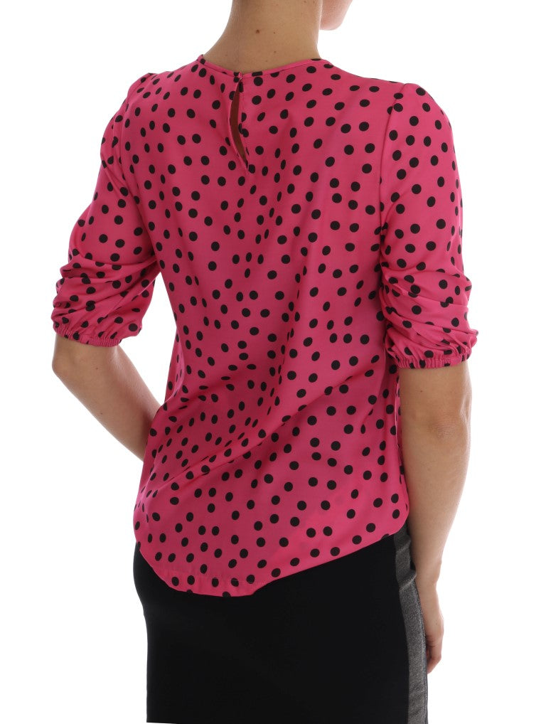 Копринена блуза на точки Dolce & Gabbana Chic Pink Polka