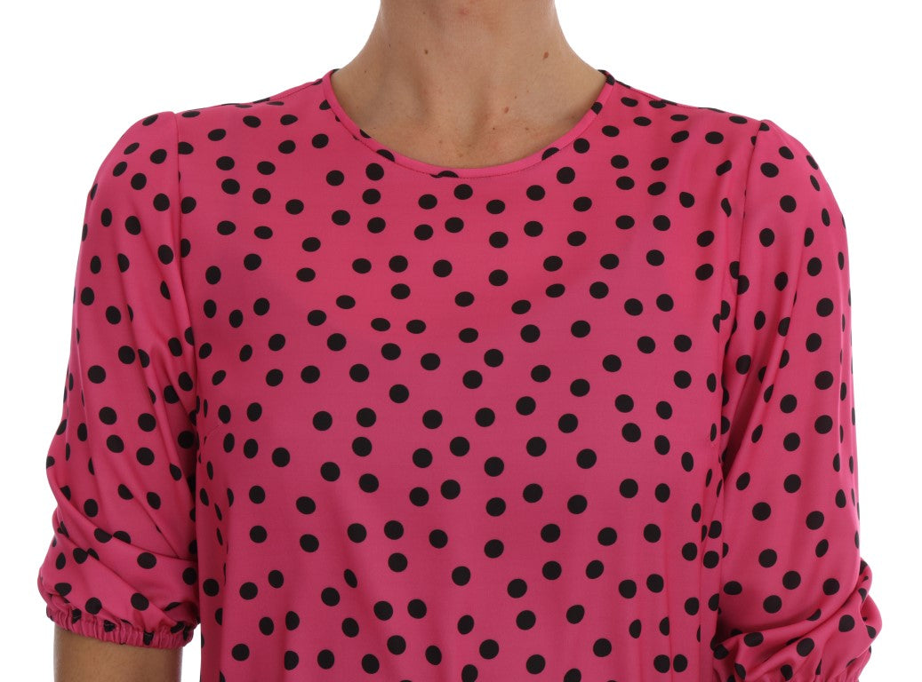 Копринена блуза на точки Dolce & Gabbana Chic Pink Polka