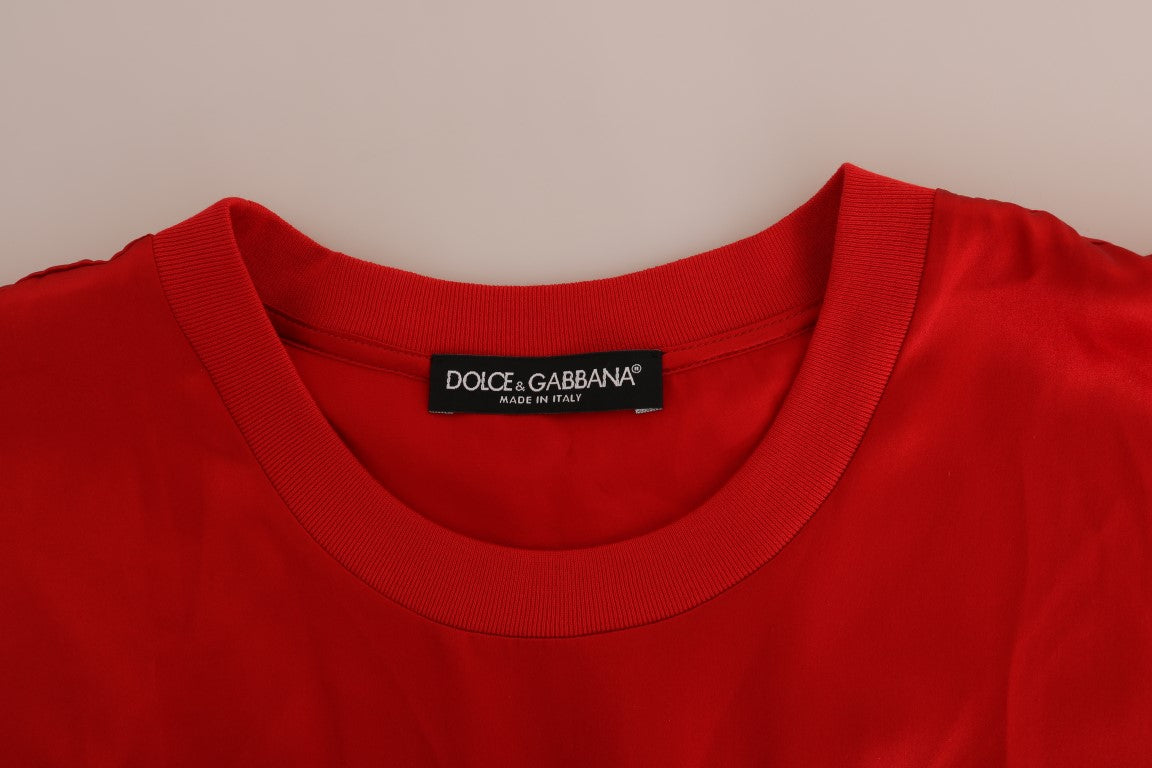 Dolce & Gabbana Елегантно горнище от червена коприна с бродирани цветя
