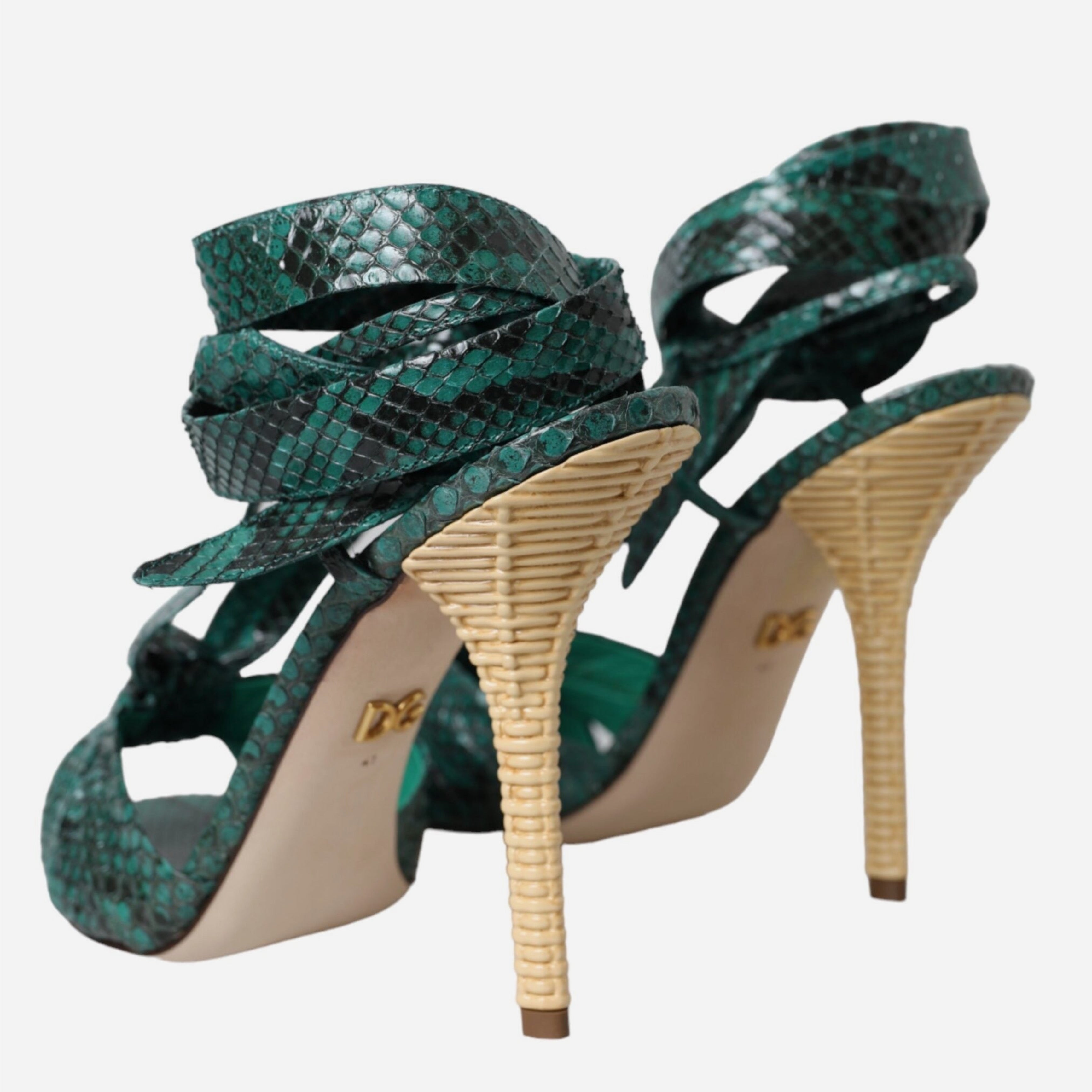 Дамски луксозни сандали на висок ток от кожа от питон в зелено DOLCE & GABBANA Women’s Luxury Green Python Leather Heels Sandals