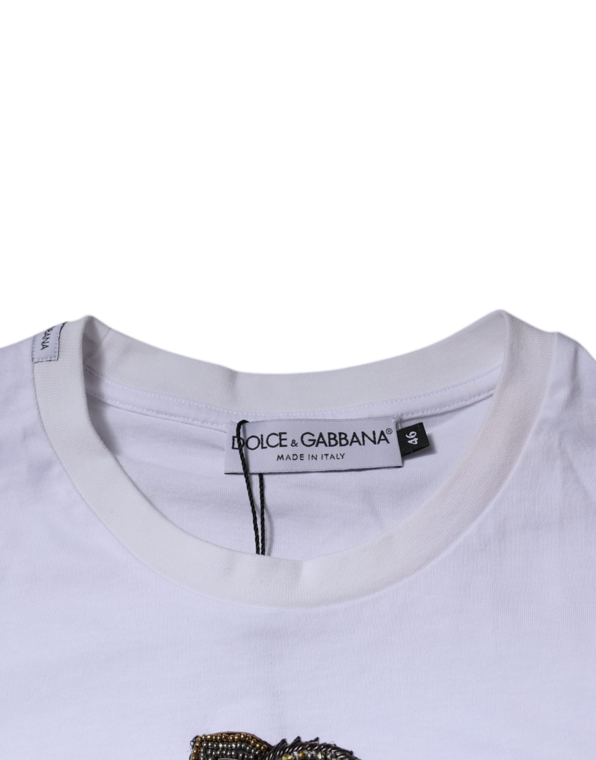 Dolce & Gabbana Бяла памучна тениска с кръгло деколте с лого DG