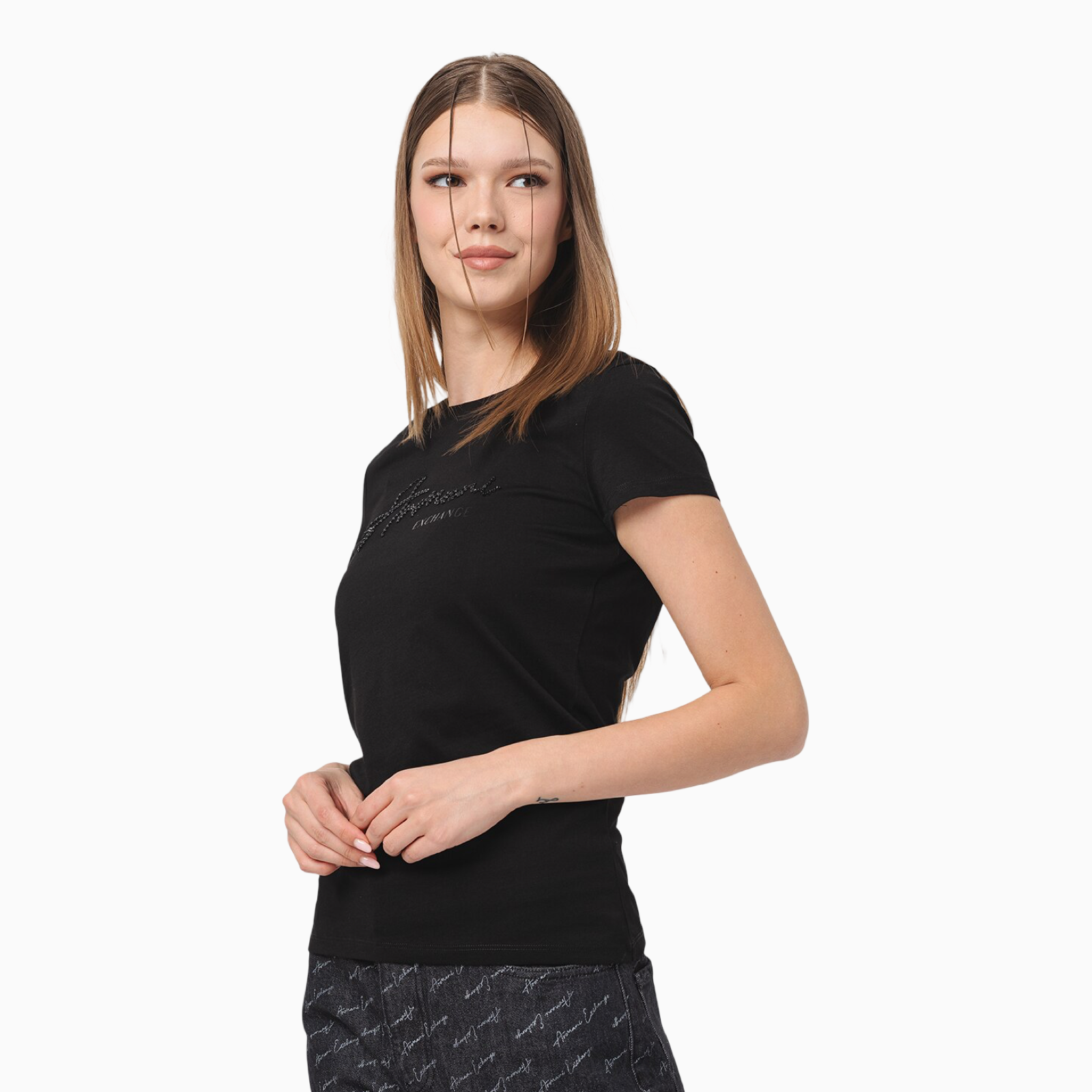 Дамска черна тениска Armani Exchange 6DYT51 YJG3Z 1200 Side
