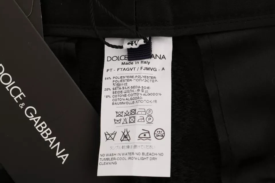 Черен панталон с висока талия и брокат на цветя Dolce & Gabbana