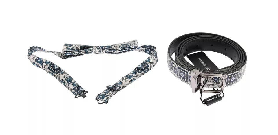 Подаръчна кутия с кожен колан с бяла и синя копринена папийонка Dolce & Gabbana