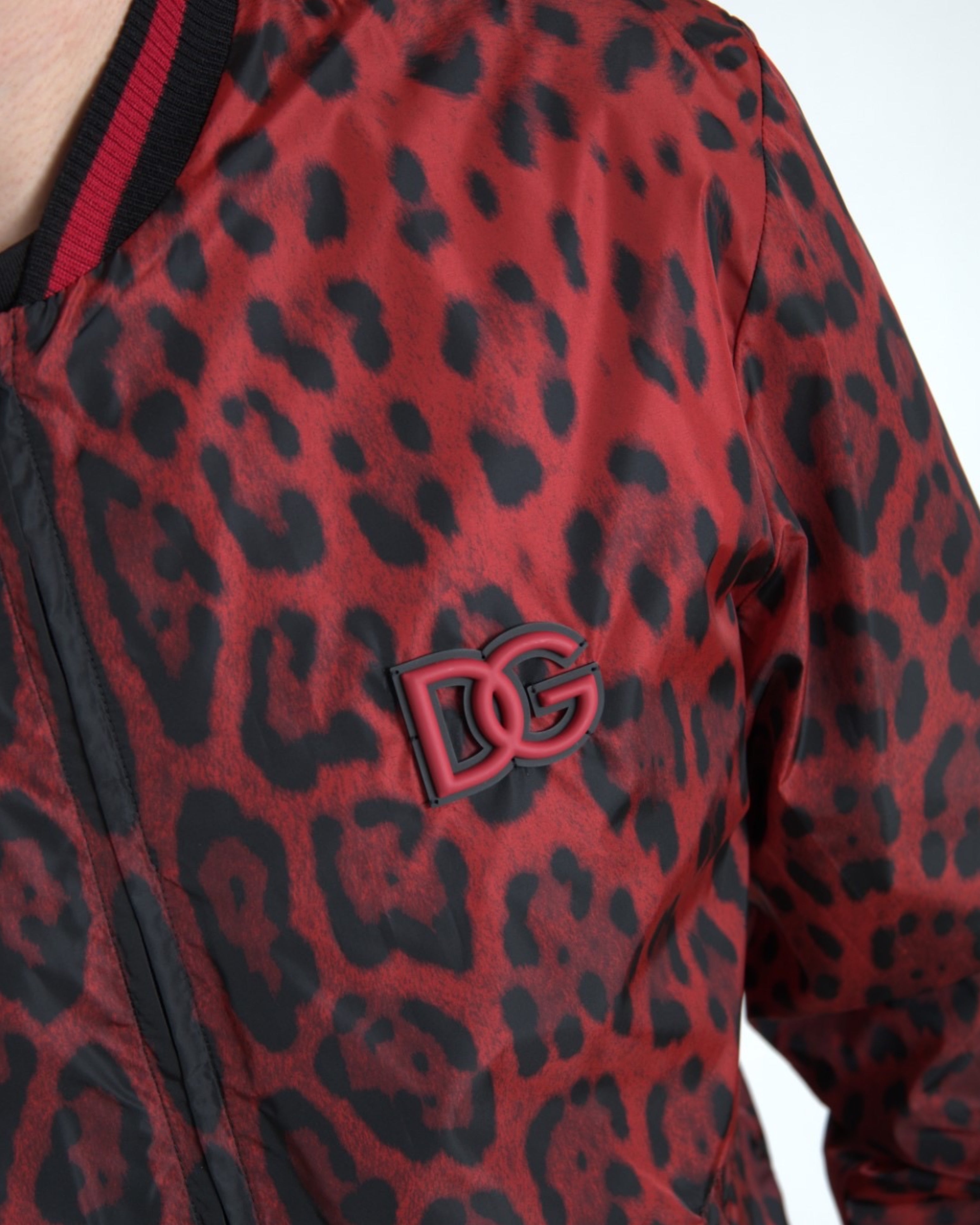 Мъжко пролетно бомбър яке с леопардов червен принт DOLCE & GABBANA Men’s Luxury Red Leopard Print Bomber Jacket