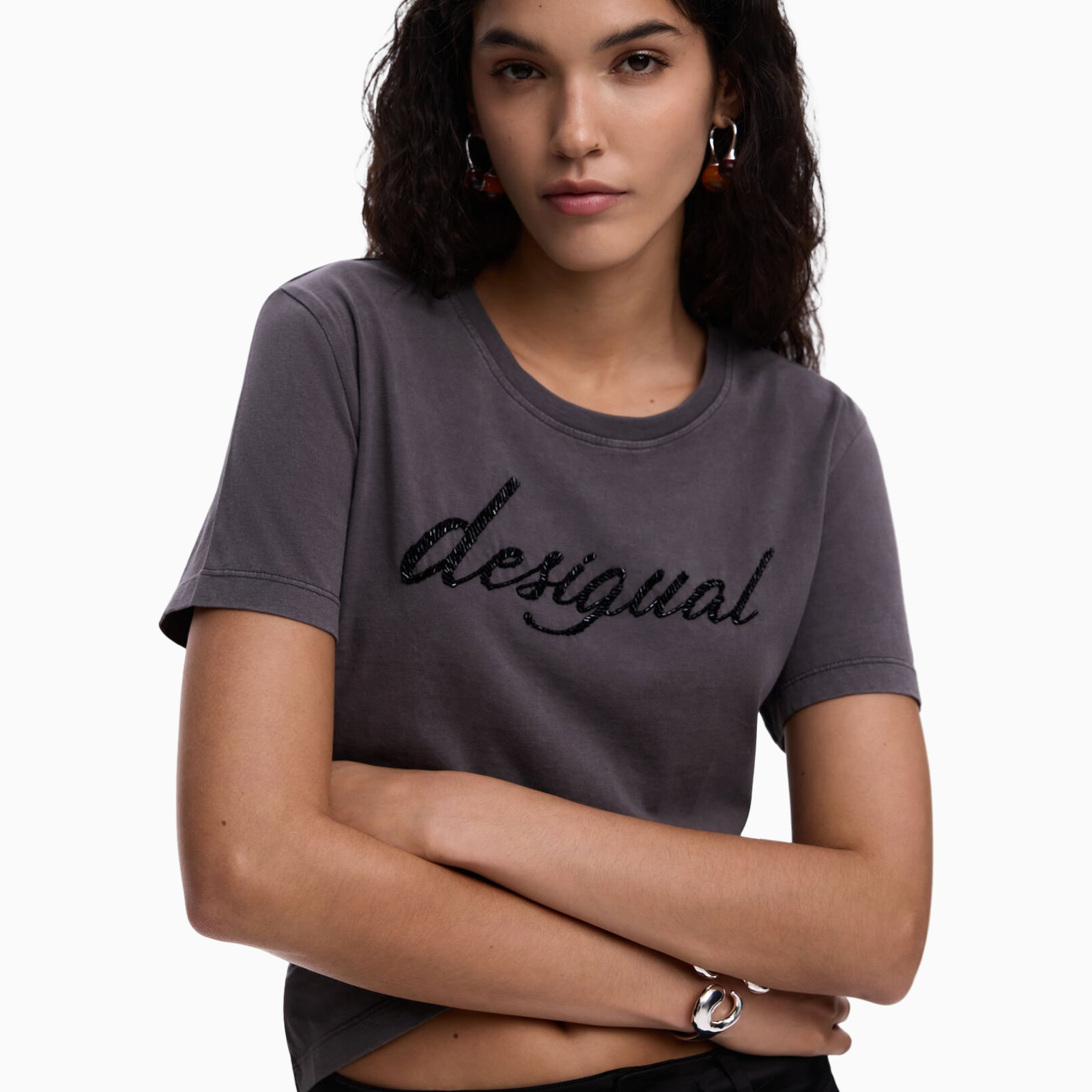 Дамска сива тениска Desigual Women T-shirt 26SWTK082058 Close-Up