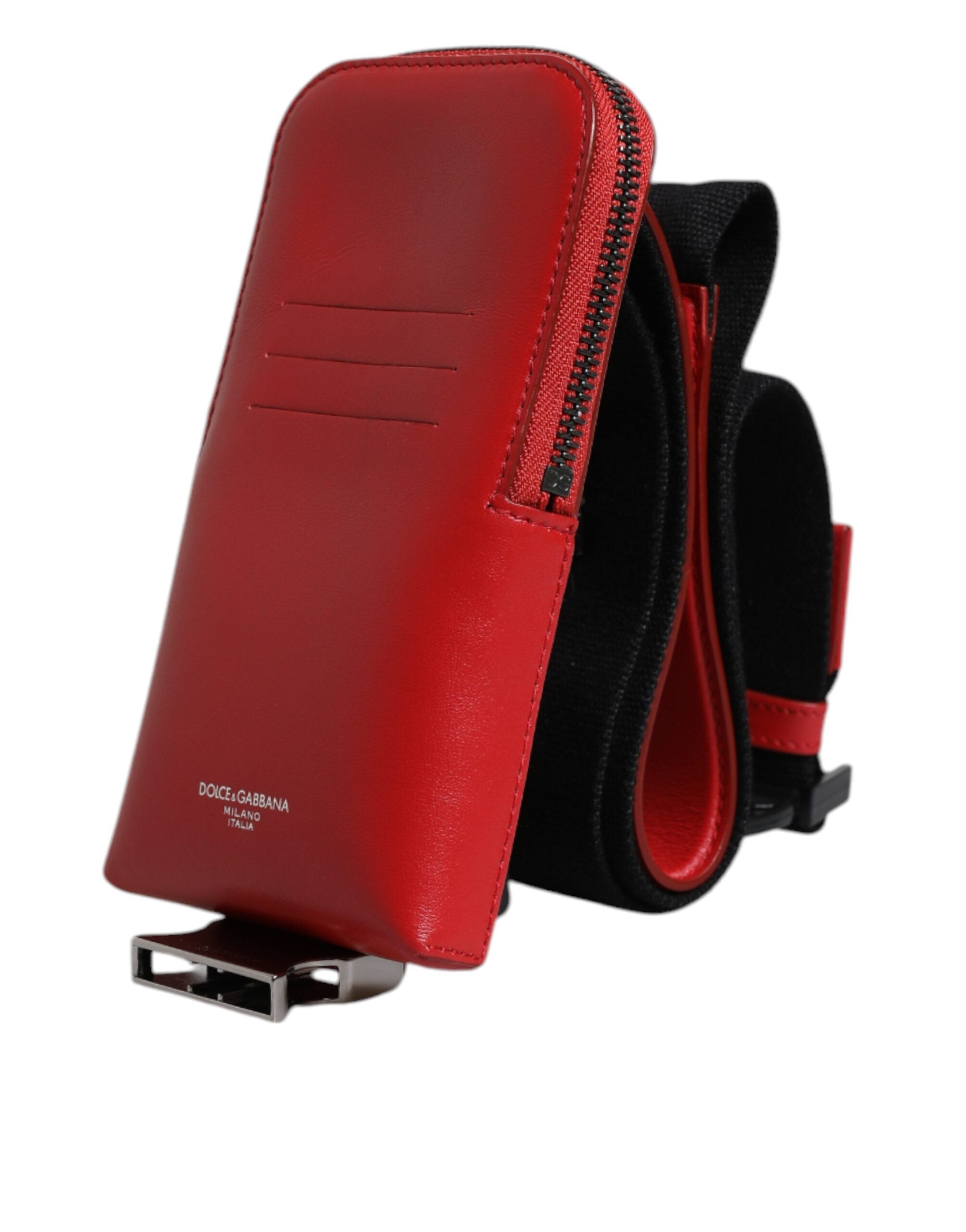 Портфейл Dolce & Gabbana с червена кожа с цип и държач за карти с широка каишка (копие)