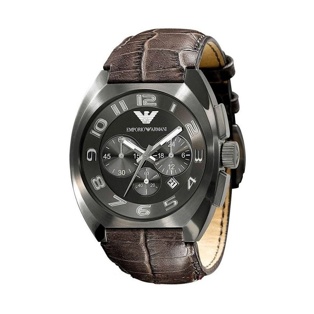 Часовник от кафява телешка кожа Emporio Armani