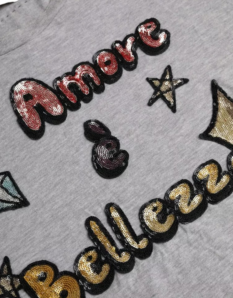 Сива памучна тениска L'Amore E'Bellezza на Dolce & Gabbana