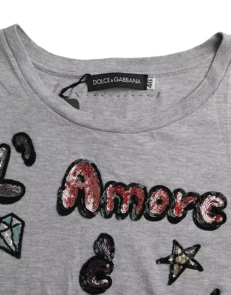 Сива памучна тениска L'Amore E'Bellezza на Dolce & Gabbana