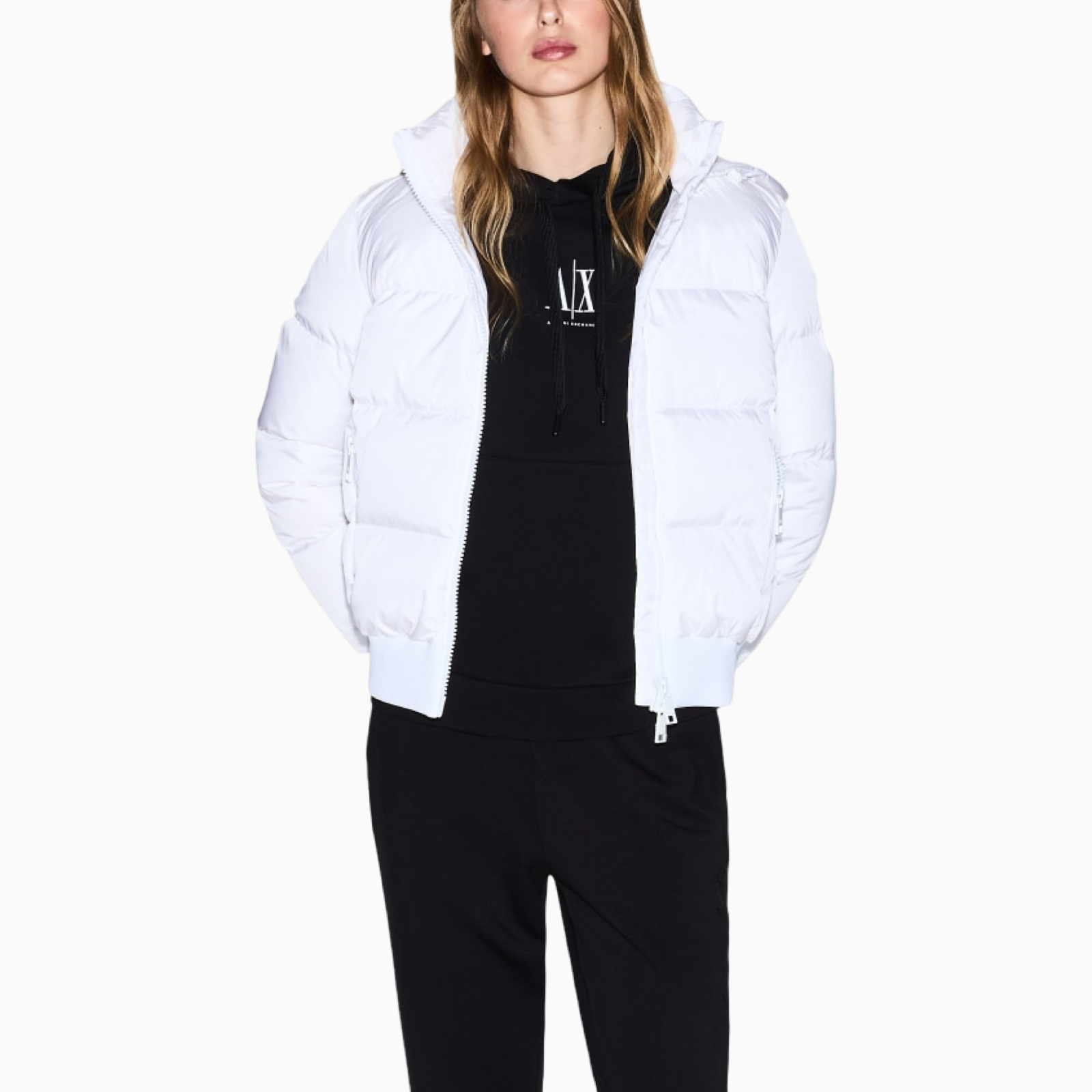 Дамско бяло пухено яке Armani Exchange Women Puffer Jacket XW000228 AF12286 Front View