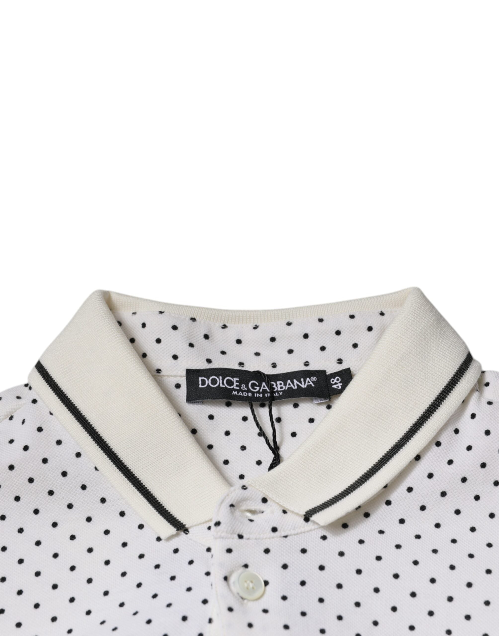 Dolce & Gabbana бяла памучна тениска с яка на точки