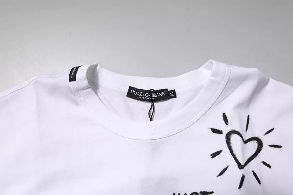 Бяла памучна тениска с кръгло деколте с флорален принт Dolce & Gabbana