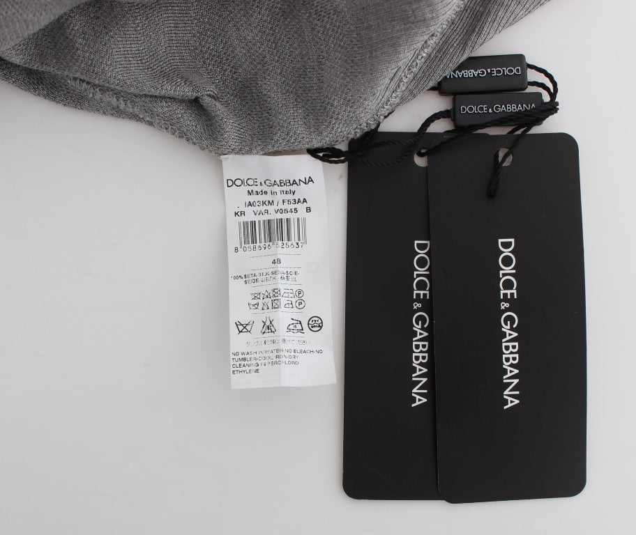 Елегантен сив копринен пуловер с кръгло деколте Dolce & Gabbana