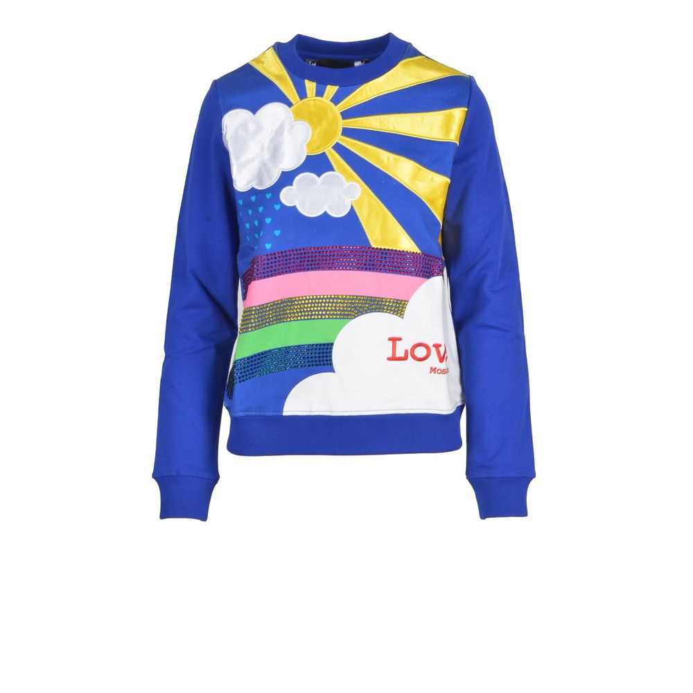 Син памучен пуловер Love Moschino