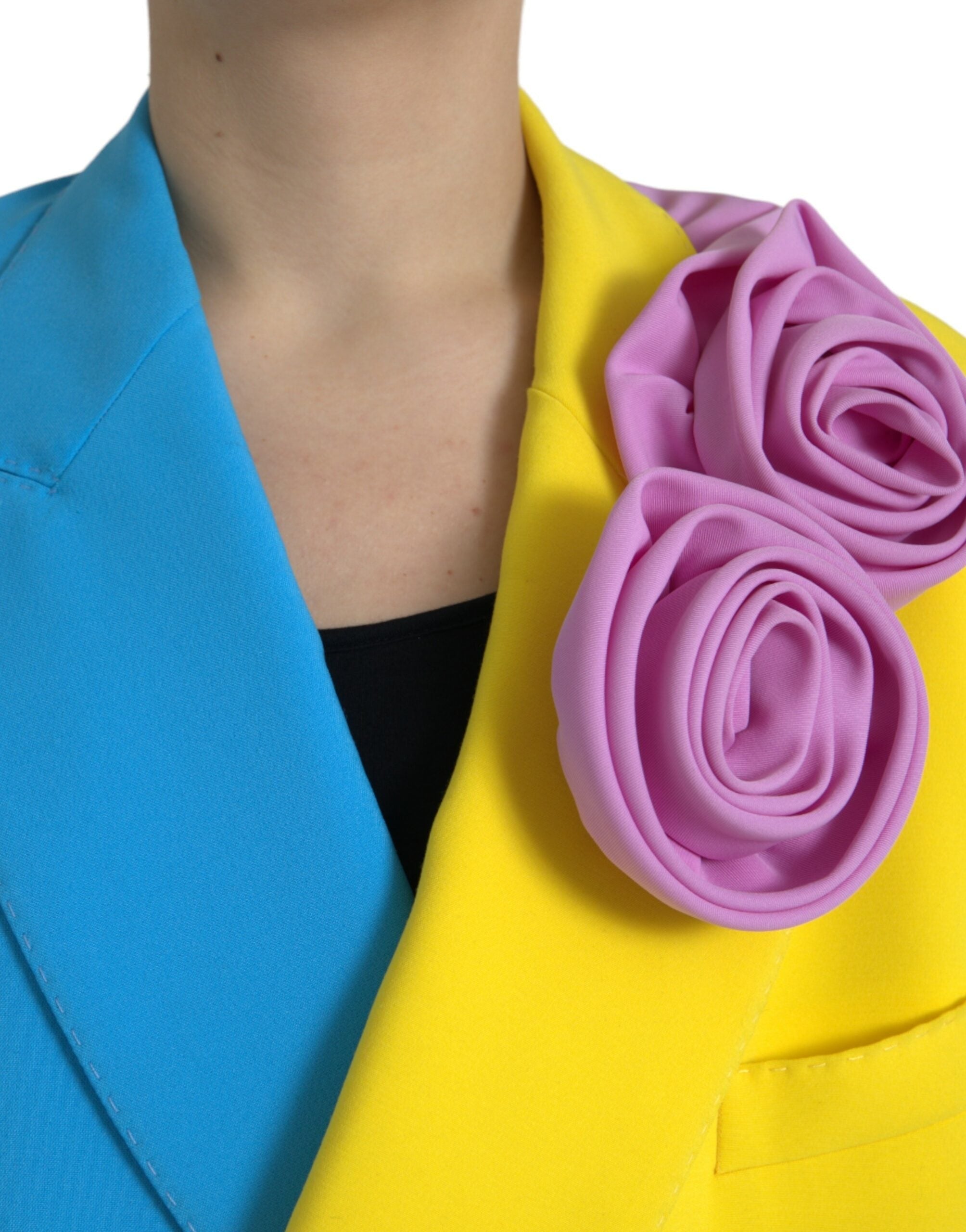 Дамско луксозно сако в синьо и жълто DOLCE & GABBANA Women’s Luxury Light Blue/Yellow Blazer with Pink Roses