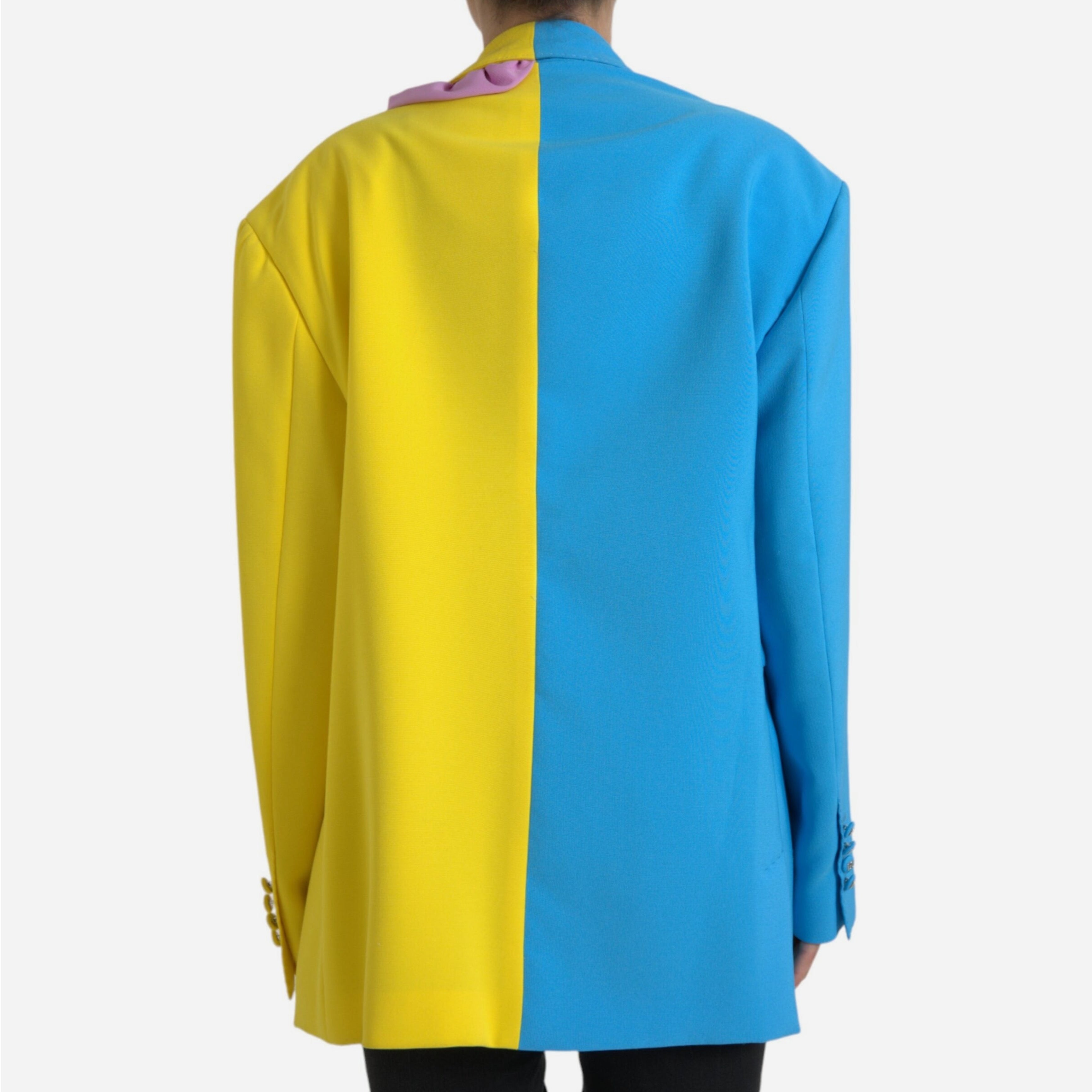 Дамско луксозно сако в синьо и жълто DOLCE & GABBANA Women’s Luxury Light Blue/Yellow Blazer with Pink Roses