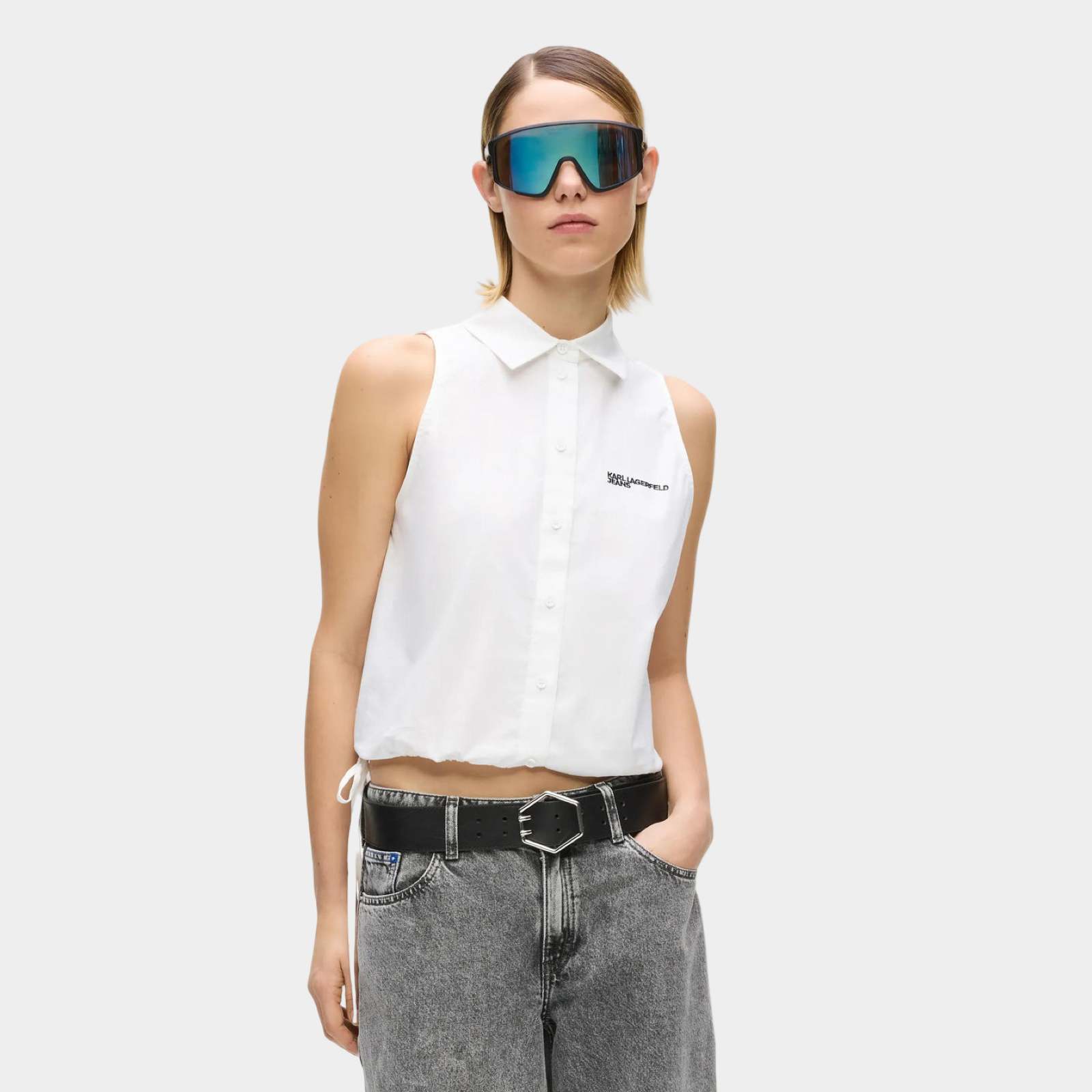 Дамска риза без ръкави Karl Lagerfeld Jeans Women Sleeveless Shirt B2W11020 100 Front View