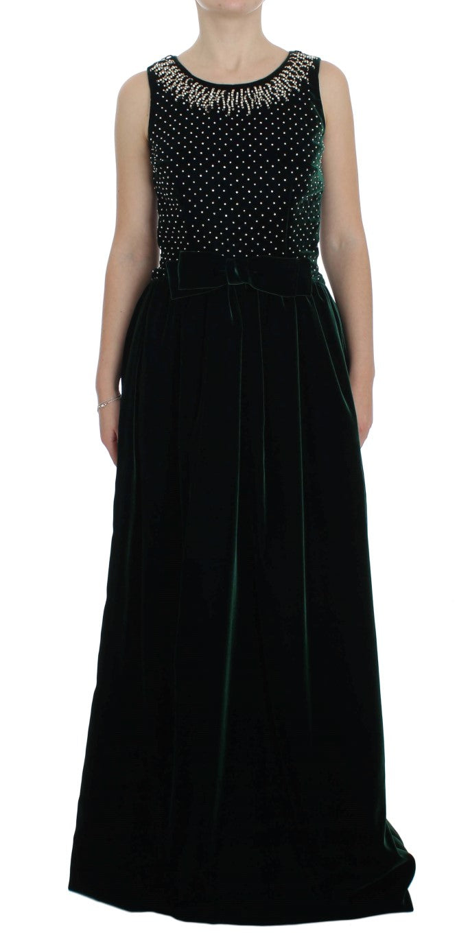Dolce & Gabbana Enchanted Emerald Velvet Crystal Maxi рокля
