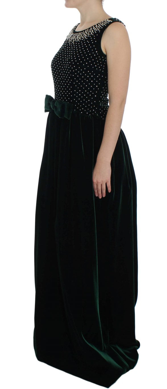 Dolce & Gabbana Enchanted Emerald Velvet Crystal Maxi рокля