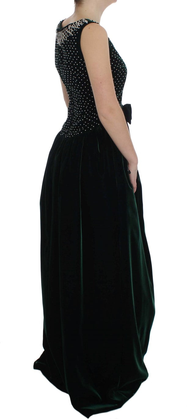 Dolce & Gabbana Enchanted Emerald Velvet Crystal Maxi рокля