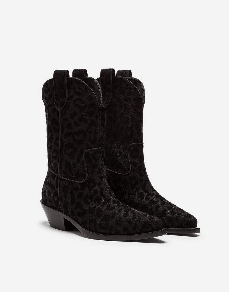 Дамски каубойски ботуши Dolce & Gabbana Women Black Gray Leopard Cowboy Boots в черно и сиво