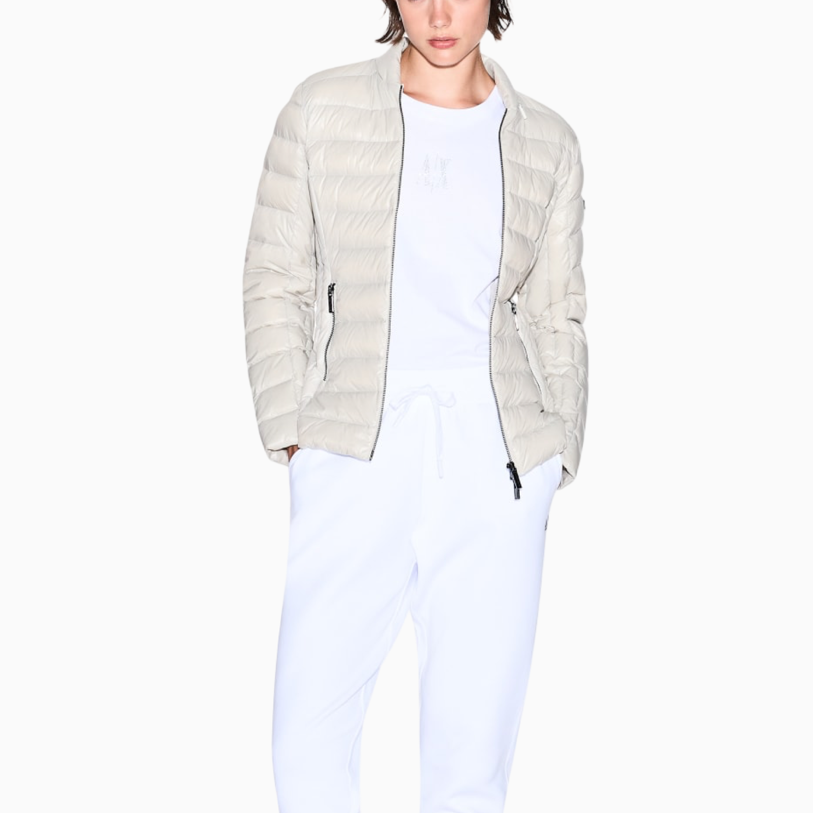 Дамско бежово пухено яке Armani Exchange Women Puffer Jacket XW001920 AF18757 Front View