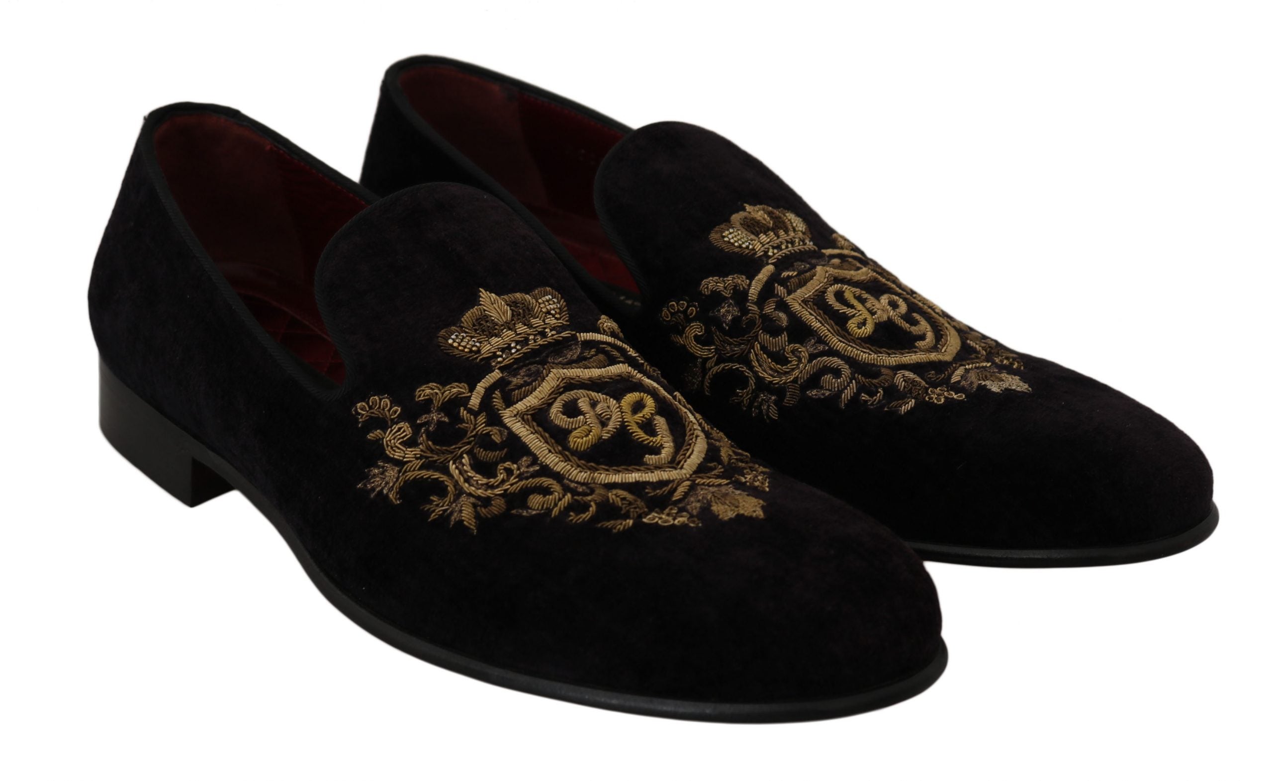 Dolce & Gabbana Елегантни черни мокасини с бродерия златна корона
