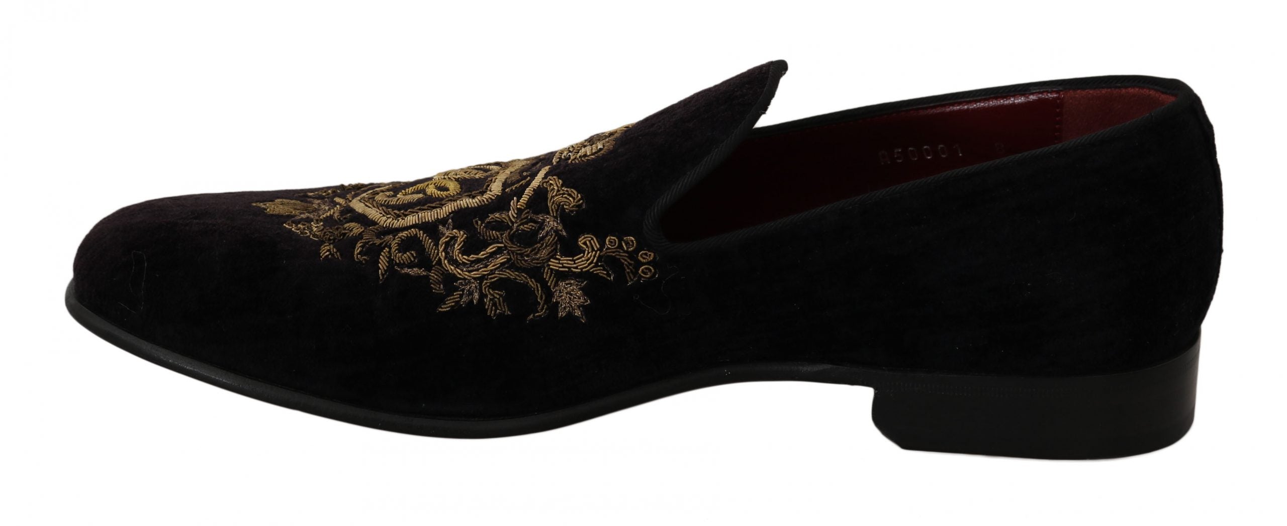 Dolce & Gabbana Елегантни черни мокасини с бродерия златна корона