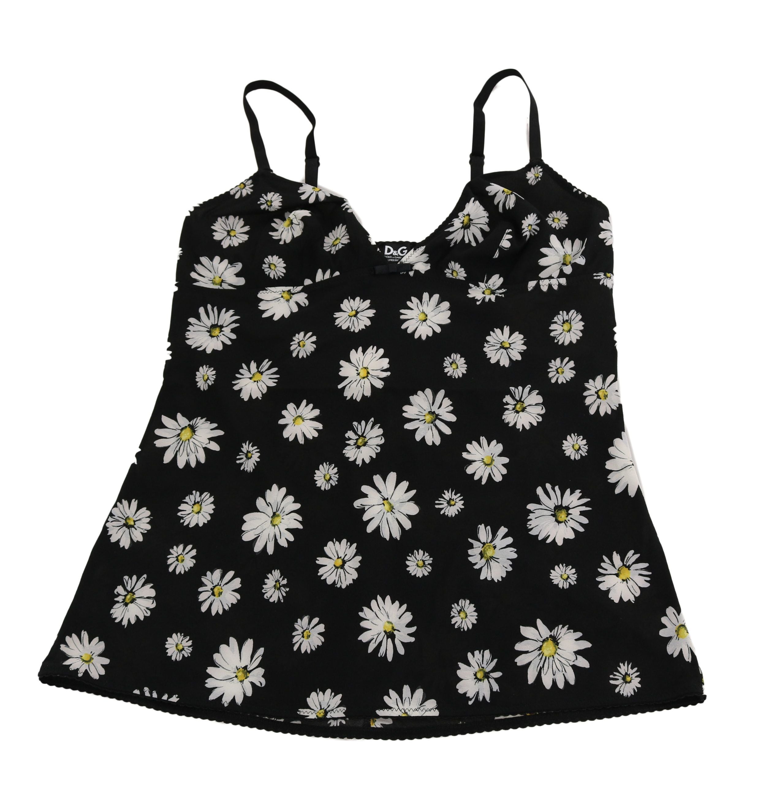 Dolce & Gabbana Елегантна рокля с дантелена риза с черни маргаритки и цветя