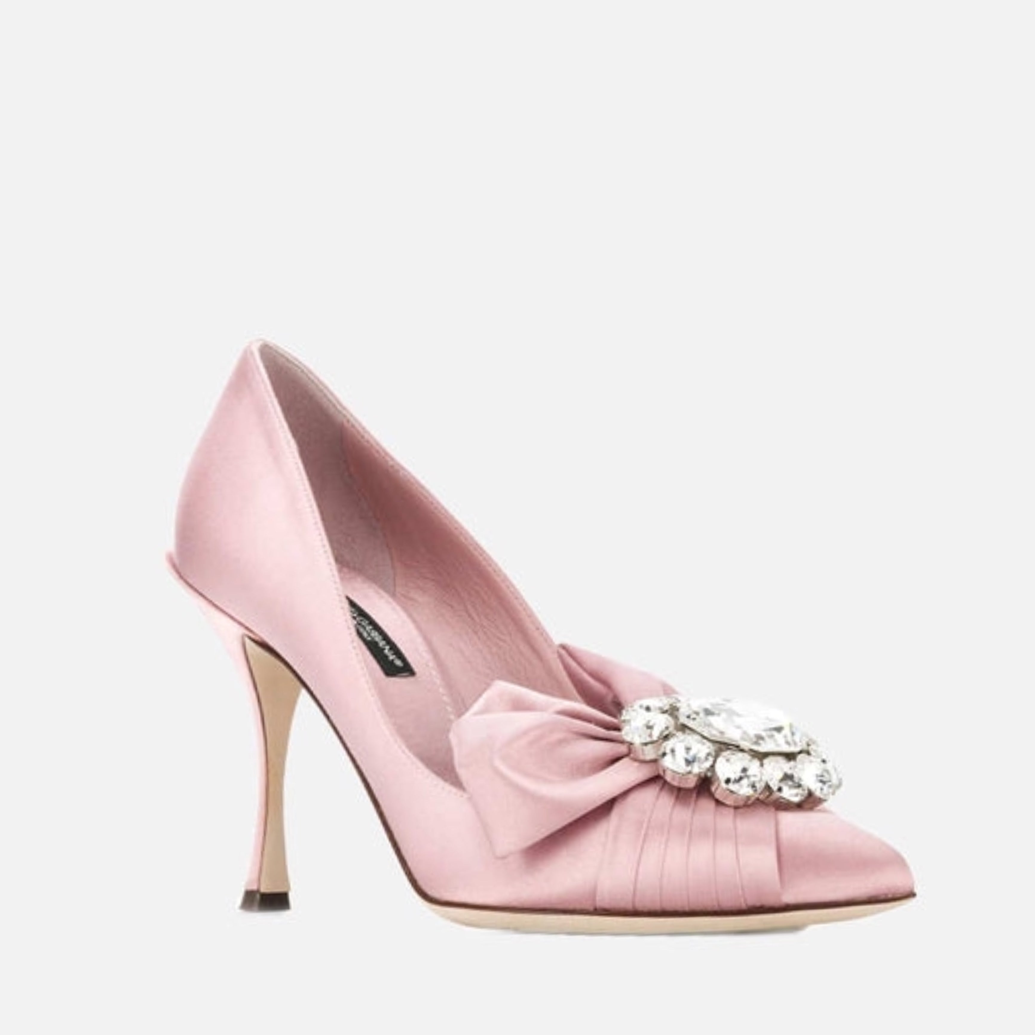 Дамски сатенени обувки на висок ток с кристали в розово DOLCE & GABBANA Women’s Pink Satin Heels with Crystals