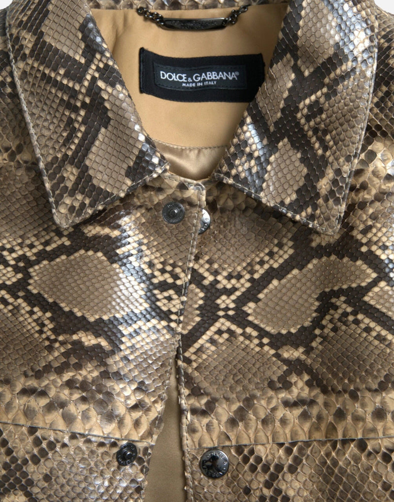Мъжко луксозно кожено яке от естествена кожа от питон Dolce & Gabbana Python Biker Jacket Beige