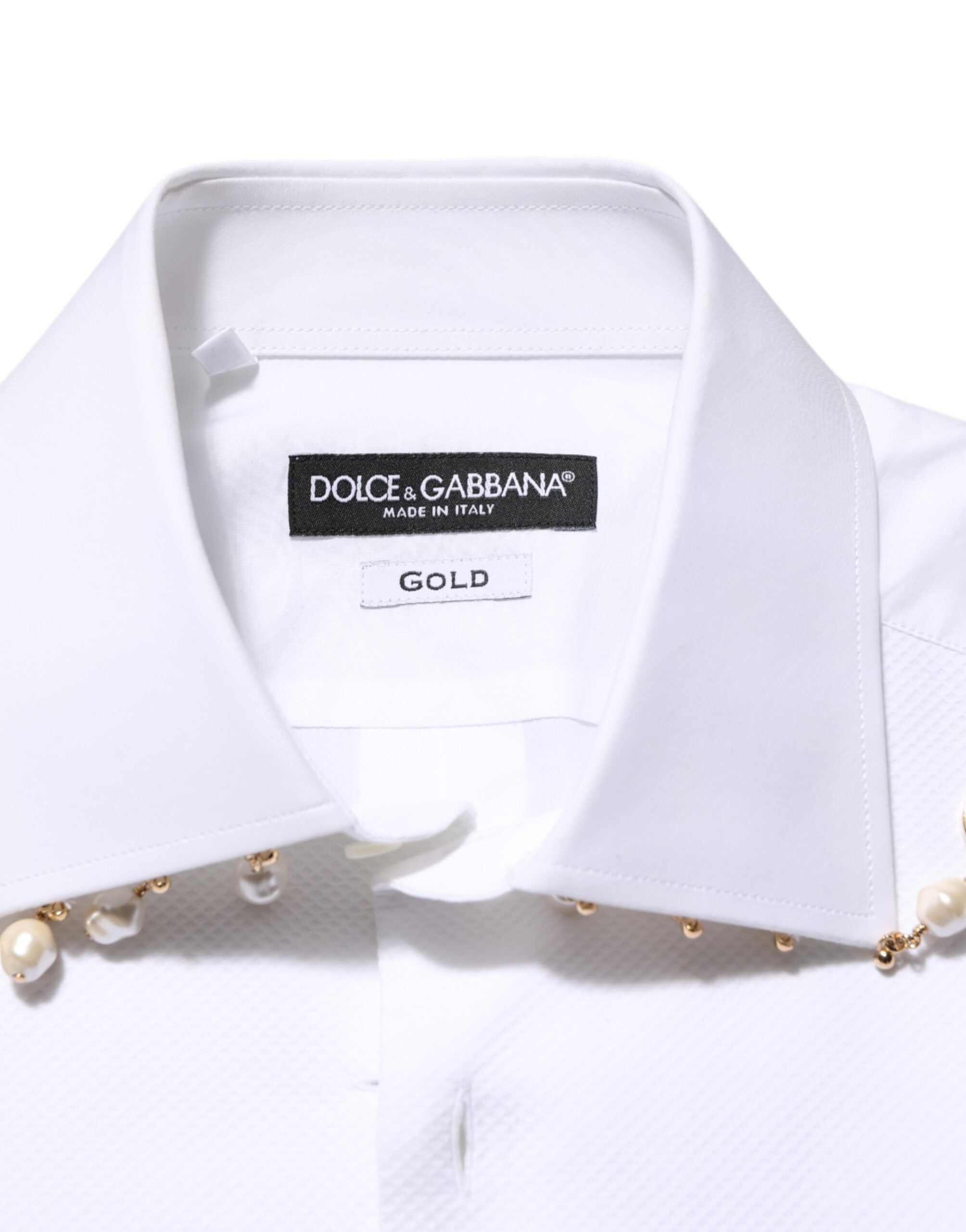 Мъжка риза Men’s white luxury shirt DOLCE & GABBANA Gold line with pearls