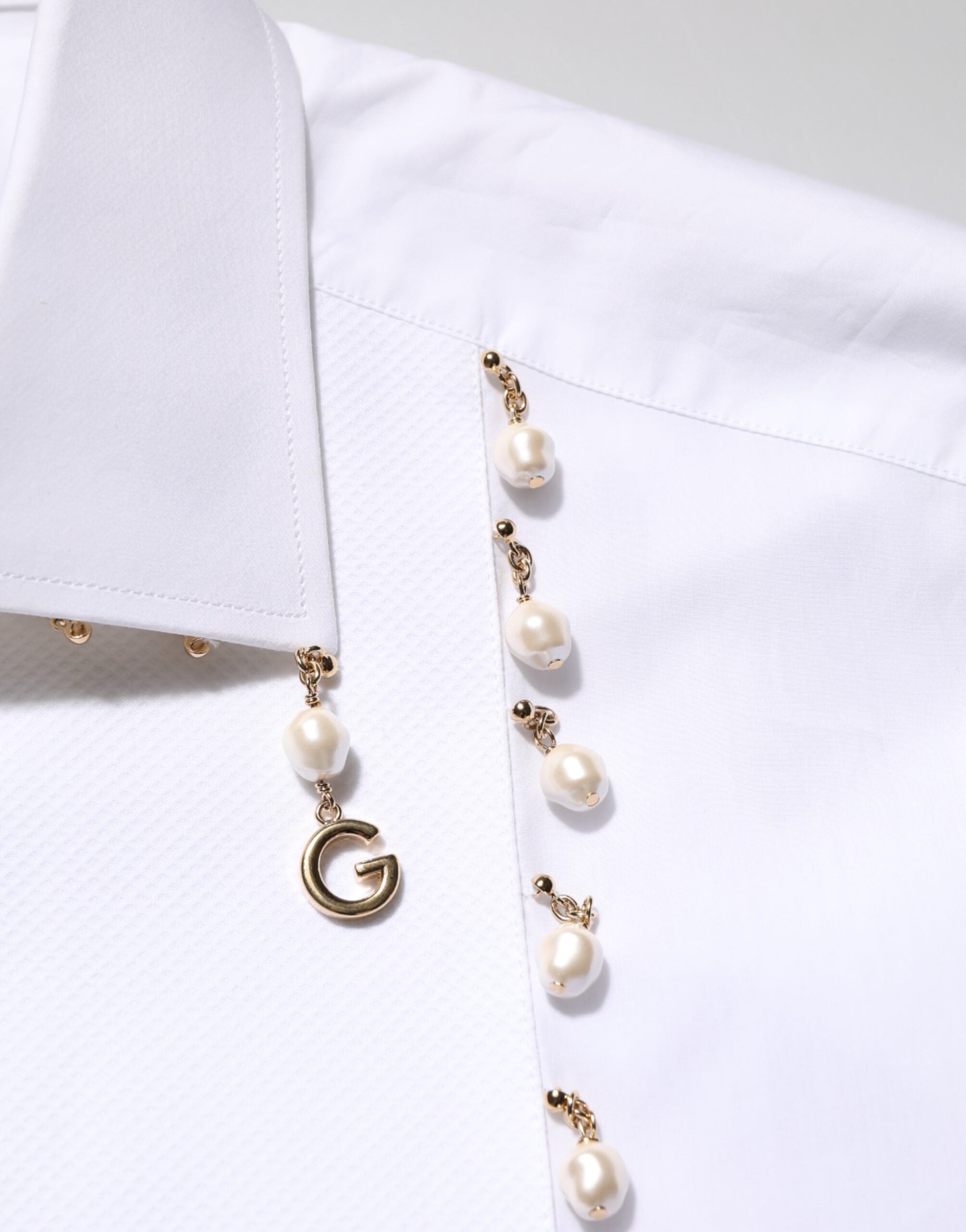Мъжка риза Men’s white luxury shirt DOLCE & GABBANA Gold line with pearls logo view