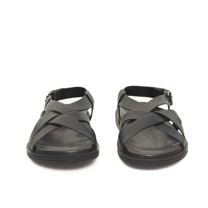 Мъжки чехли Cerruti 1881 Black Leather Men Sandal Front View