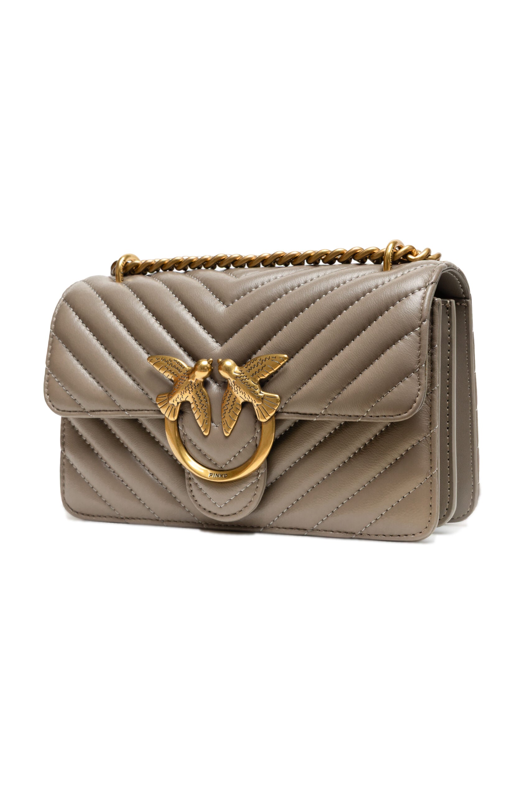 Дамска чанта Women’s shoulder bag PINKO Love One Mini Chevron 100074 A0GK I68Q Beige angled view
