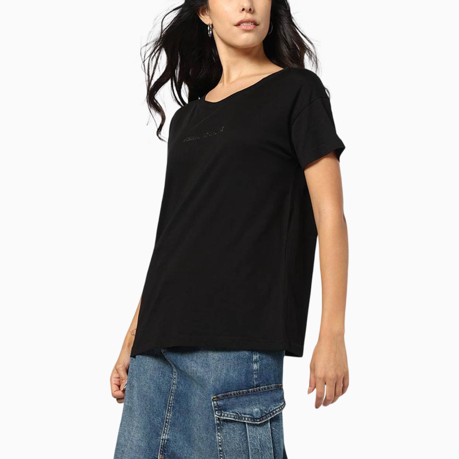 Дамска черна тениска Armani Exchange Women T-shirt XW000534 AF10359 Side View
